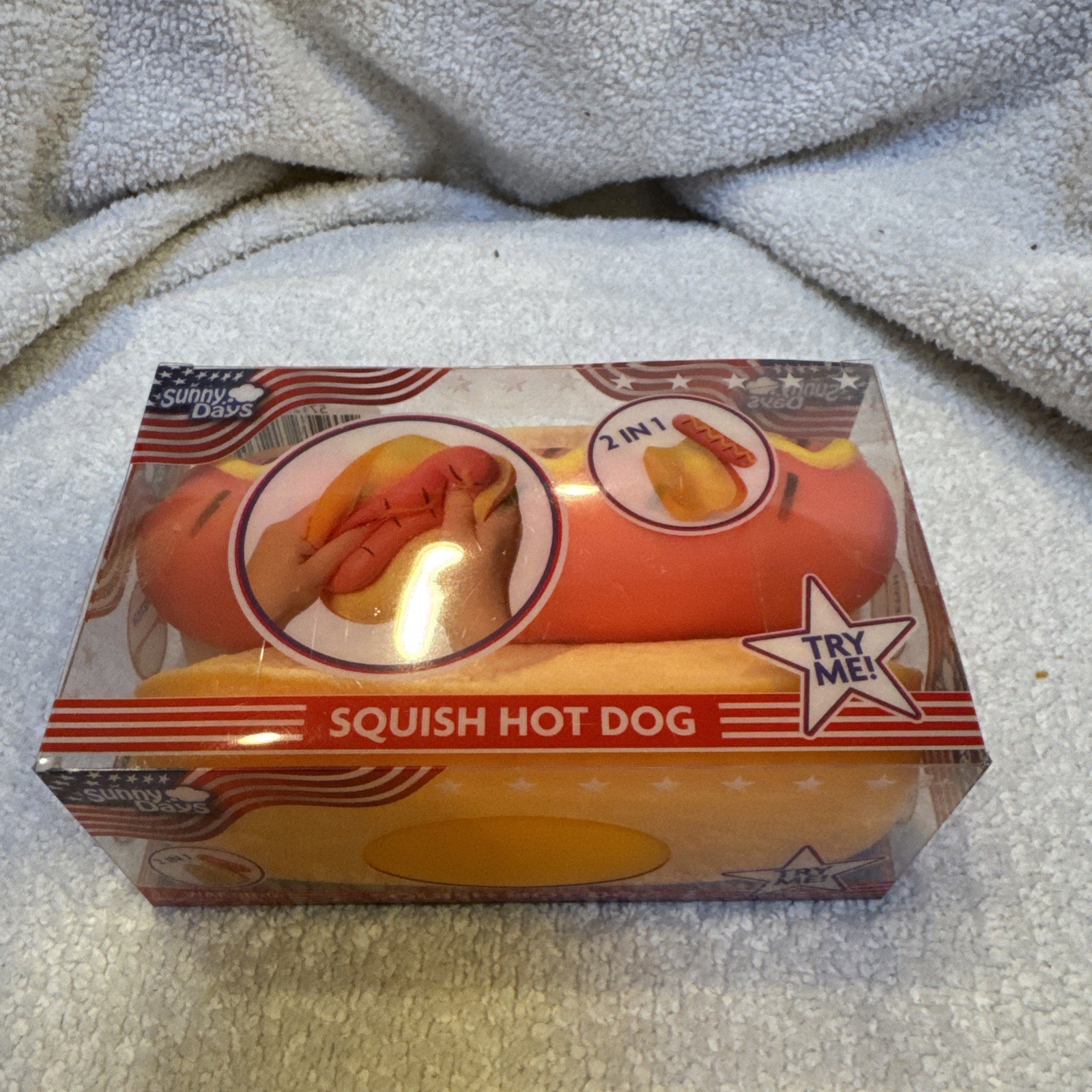 Sunny Days Squish Hot Dog Tactile Squeeze Toy Yellow Ages 3-7 Years squishy