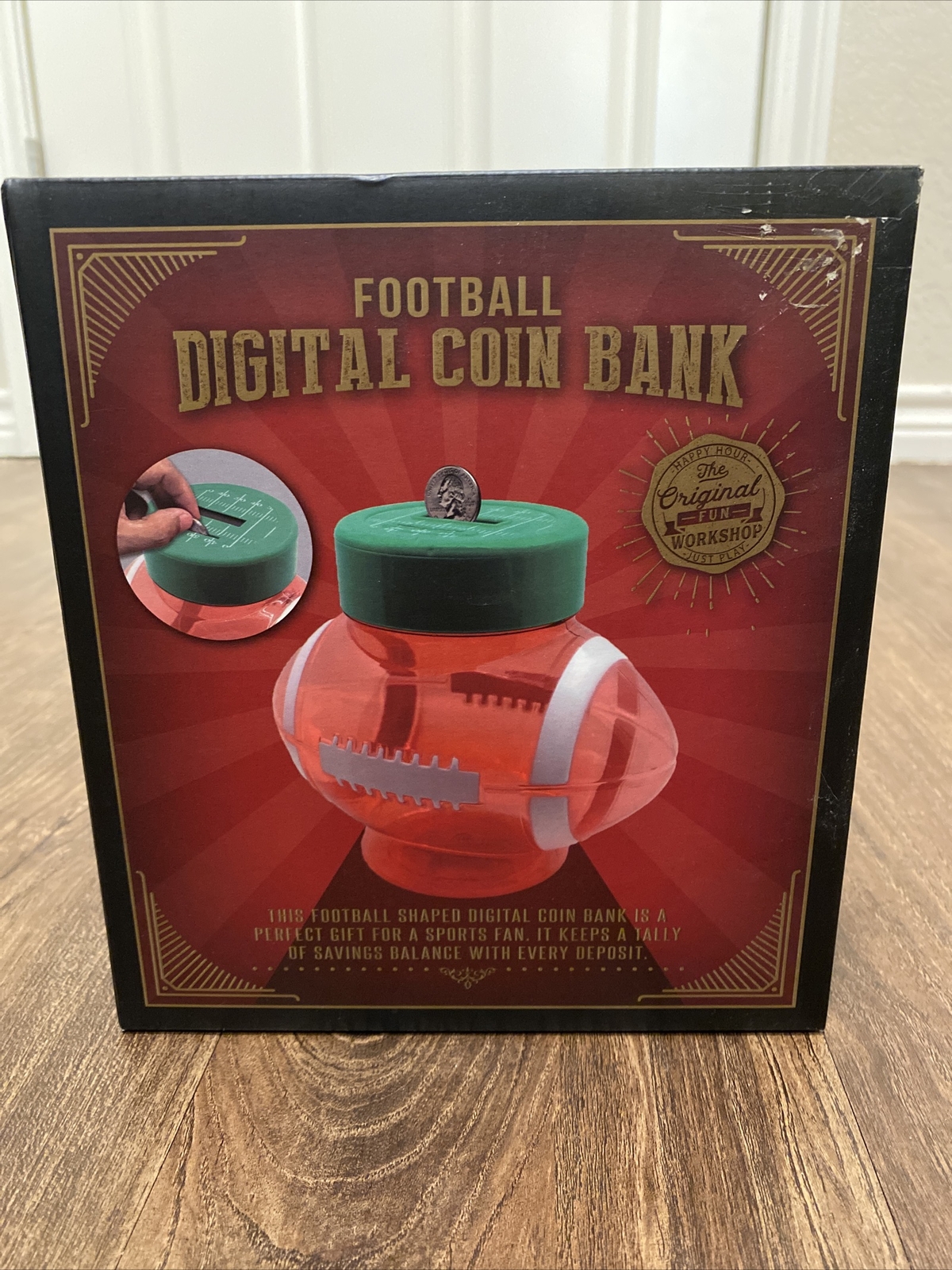 Football Shaped Digital Coin Bank Jar Money Counter Plastic Piggy Bank NEW