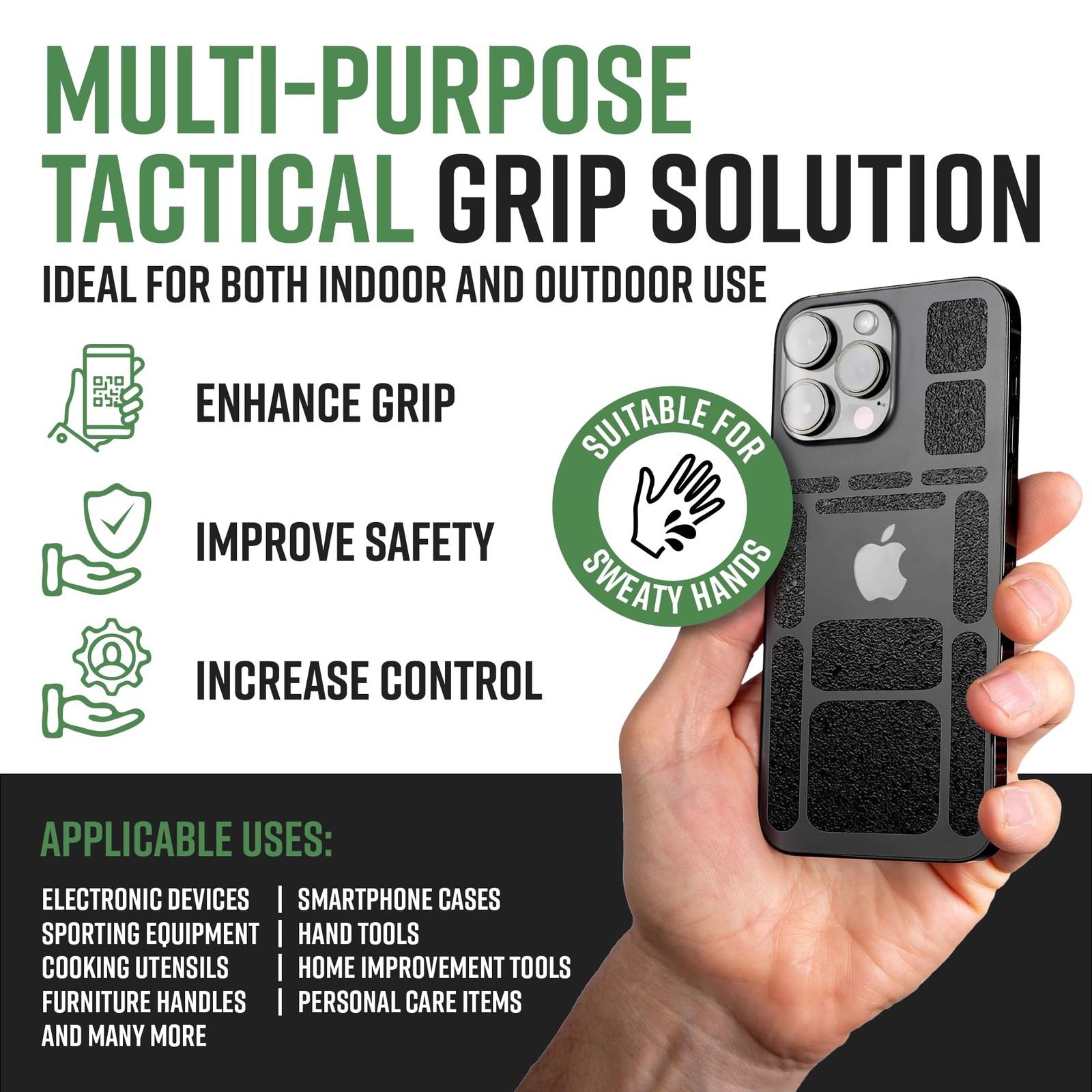 Dragon Grips 13-Piece Rectangular Rubber Grip Tape Pack – Black 1 pack,