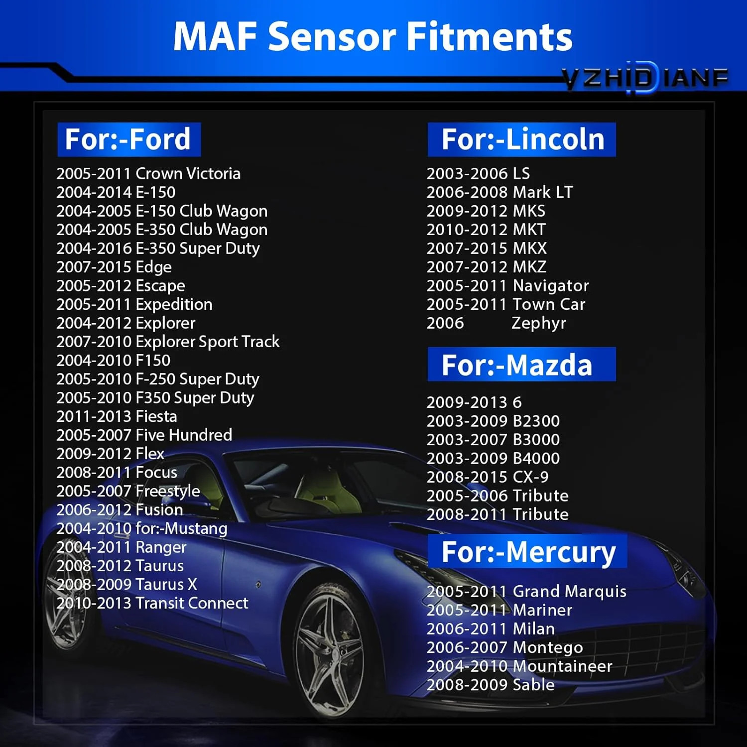 Mass Airflow Sensor for:-Ford E150 E250 F150 F250 Explorer Expedition for:-Musta