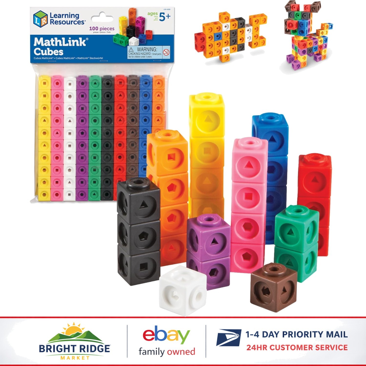 Counters for Kids – 100 Math Cubes for Shape and Color Identification