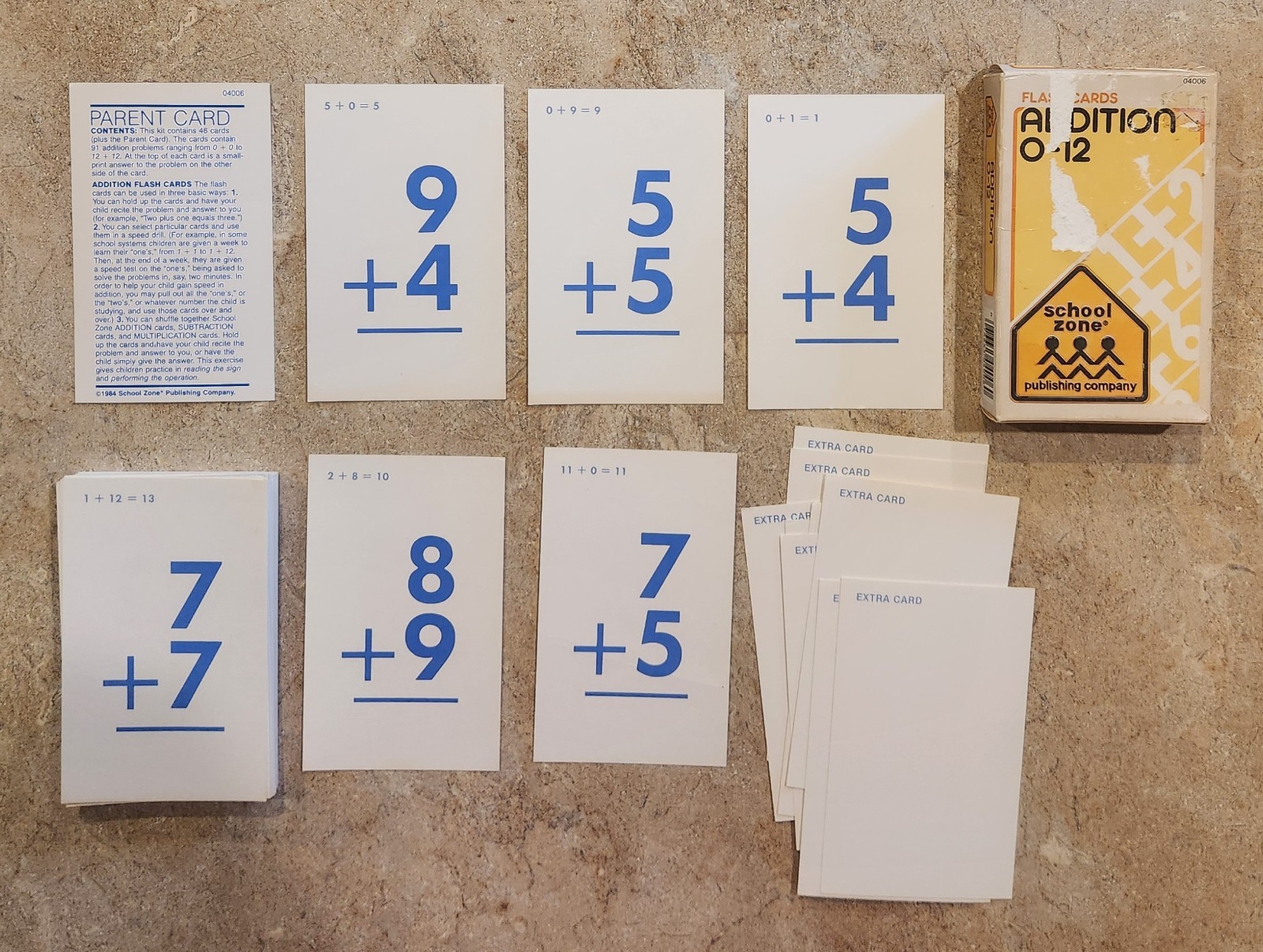 1984 School Zone Flash Cards ADDITION 0-12 Complete Set 91 Problems