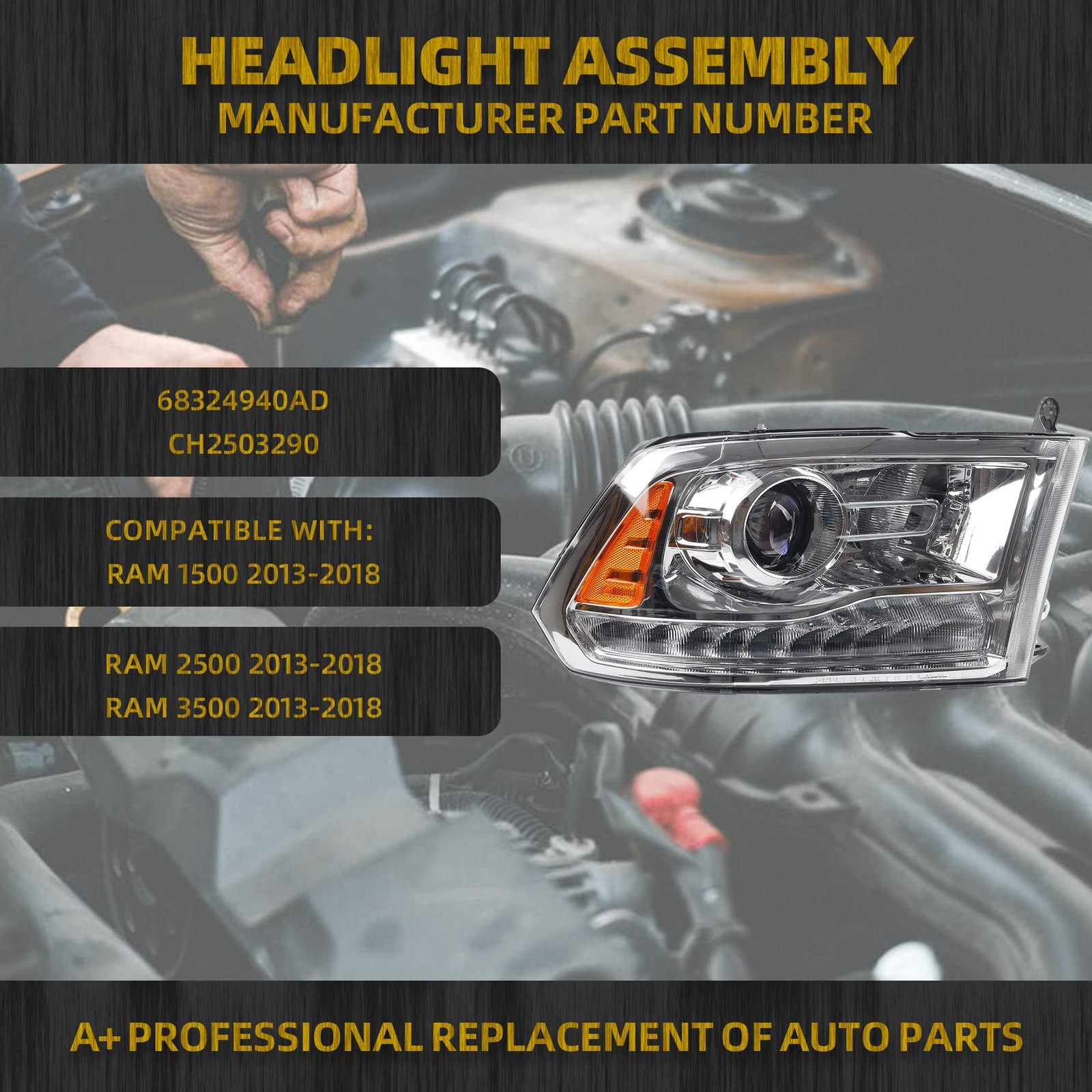Dasbecan OE Projector Halogen Headlights w/LED Signal DRL Compatible With Dod…