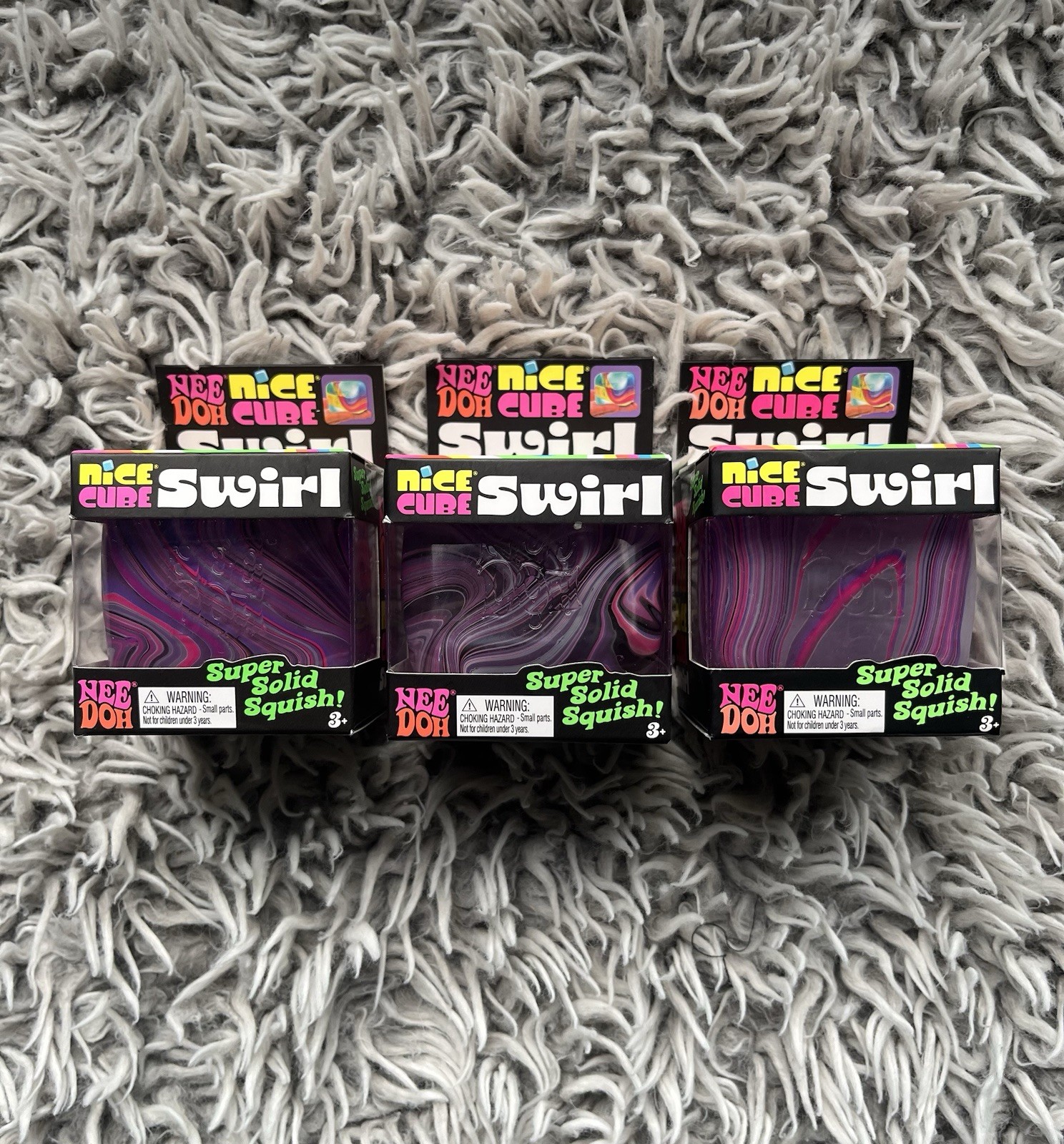 Authentic NeeDoh Nice Cube Swirl Super Solid Squish! Pink/White/Purple LOT OF 3