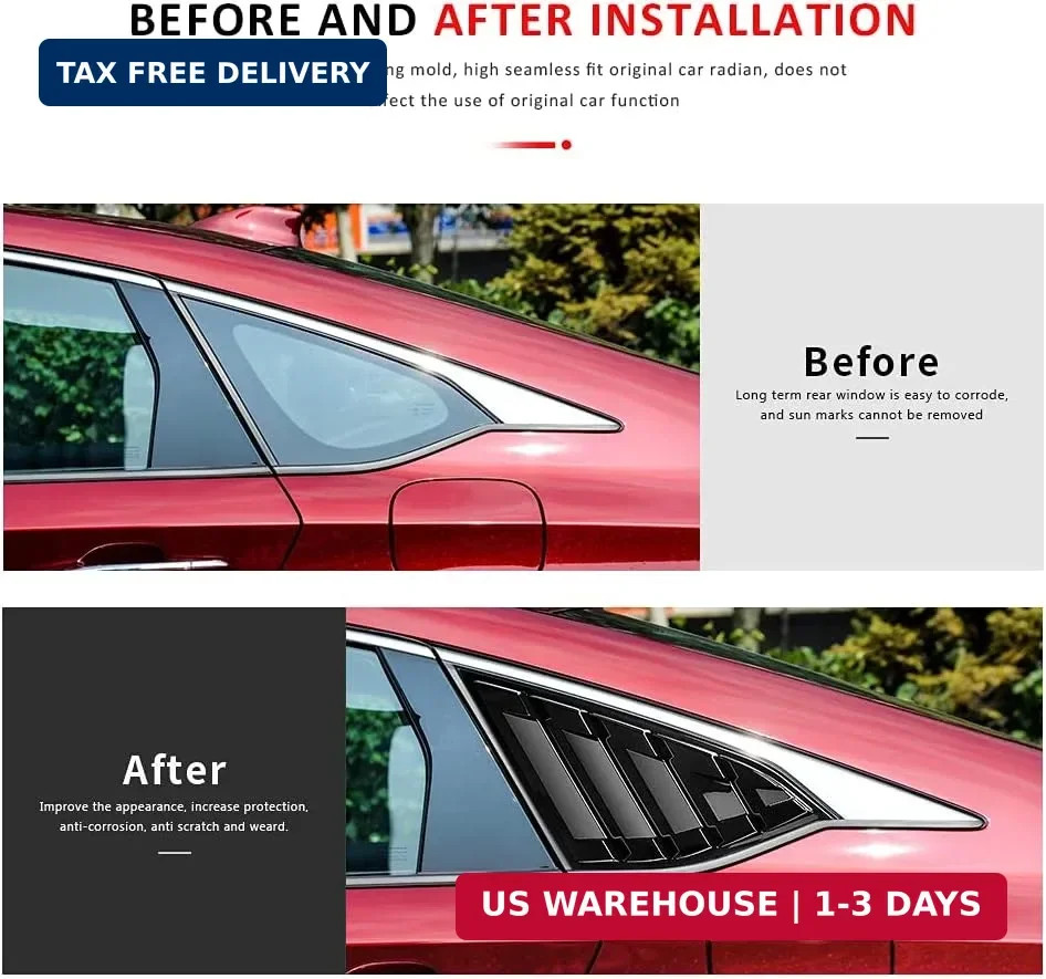Rear Side Window Louvers Compatible for Honda Accord 2022 2021 2020 2019 2018 Ac