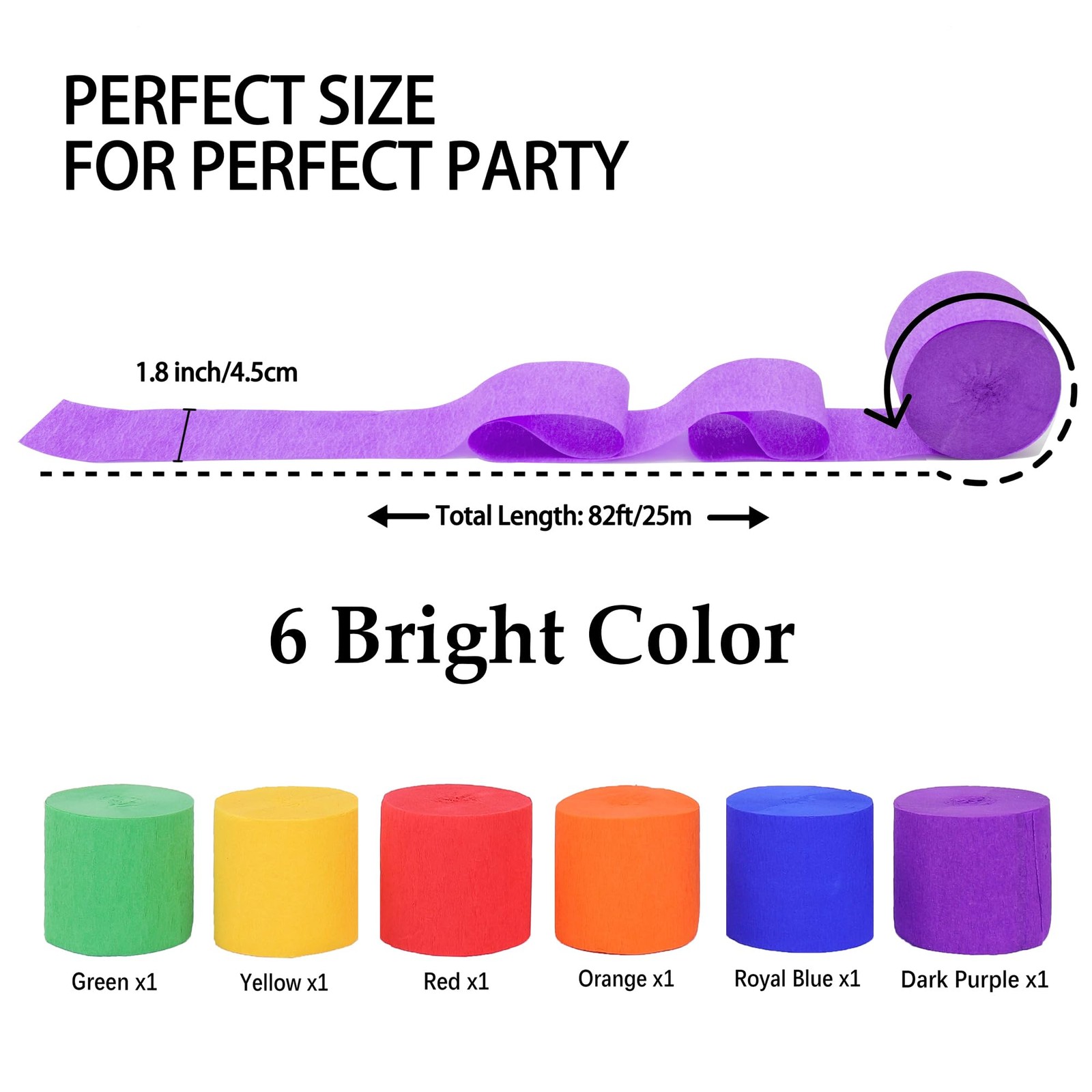 6 Rolls Rainbow Crepe Paper Streamers 492 Ft Party Birthday Wedding Decor 6 Colo