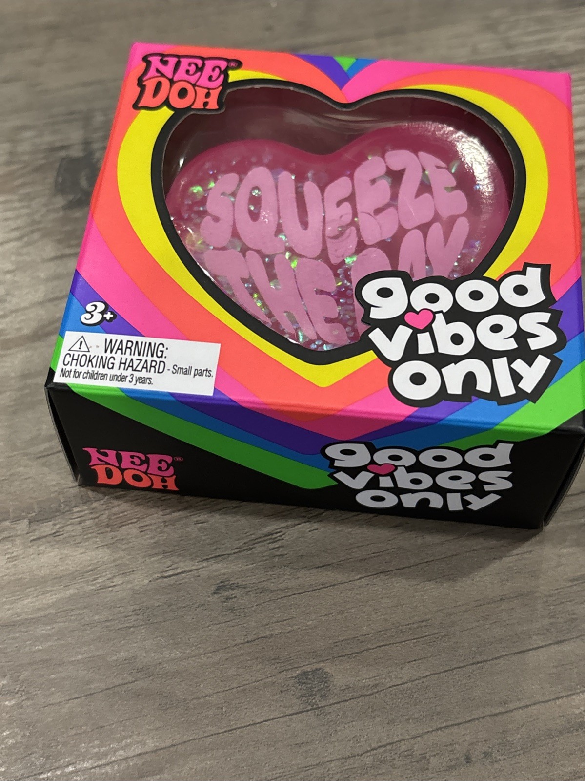 NeeDoh Good Vibes Only Heart Pink Heart “Squeeze The Day” NIB