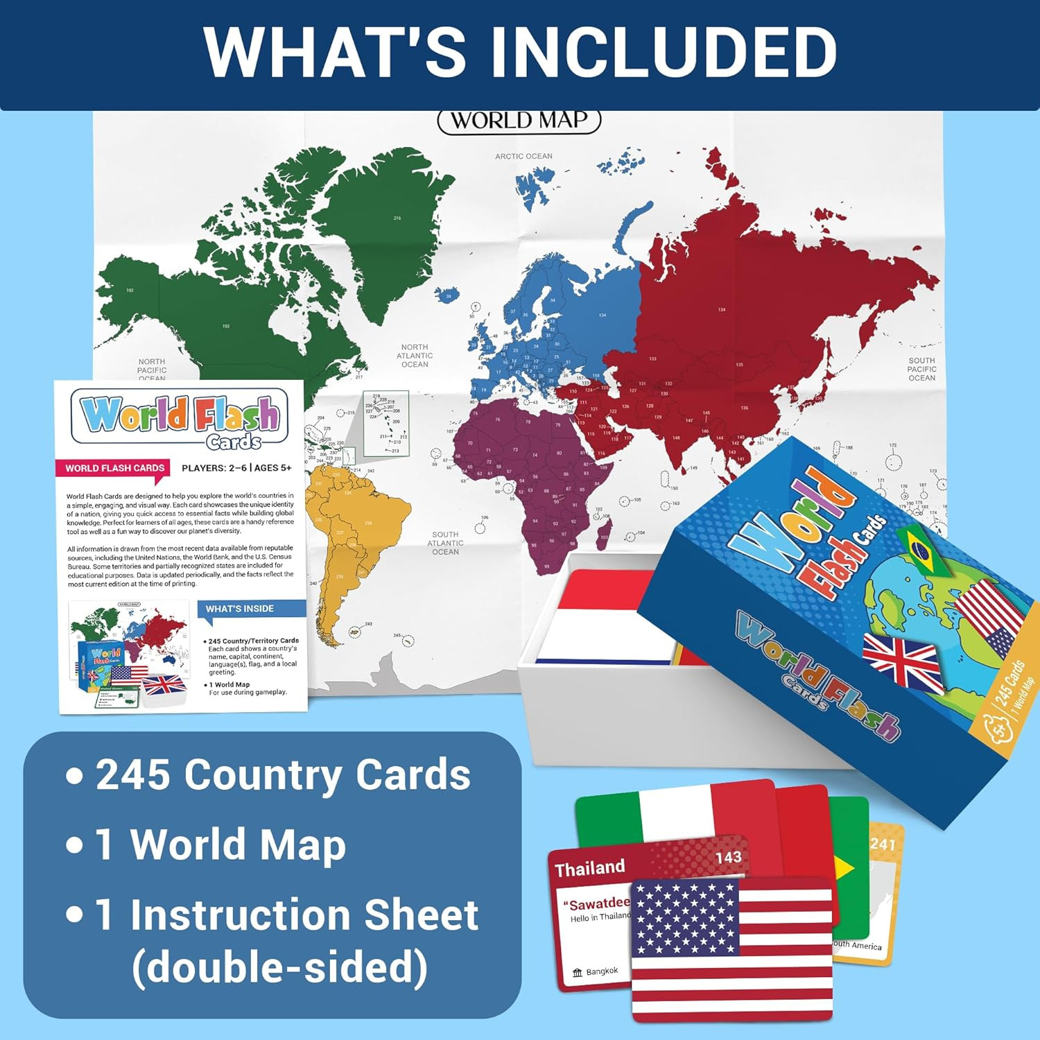 World Flags Flashcards, 245 Countries Flags, Geography Game with World Map – Edu