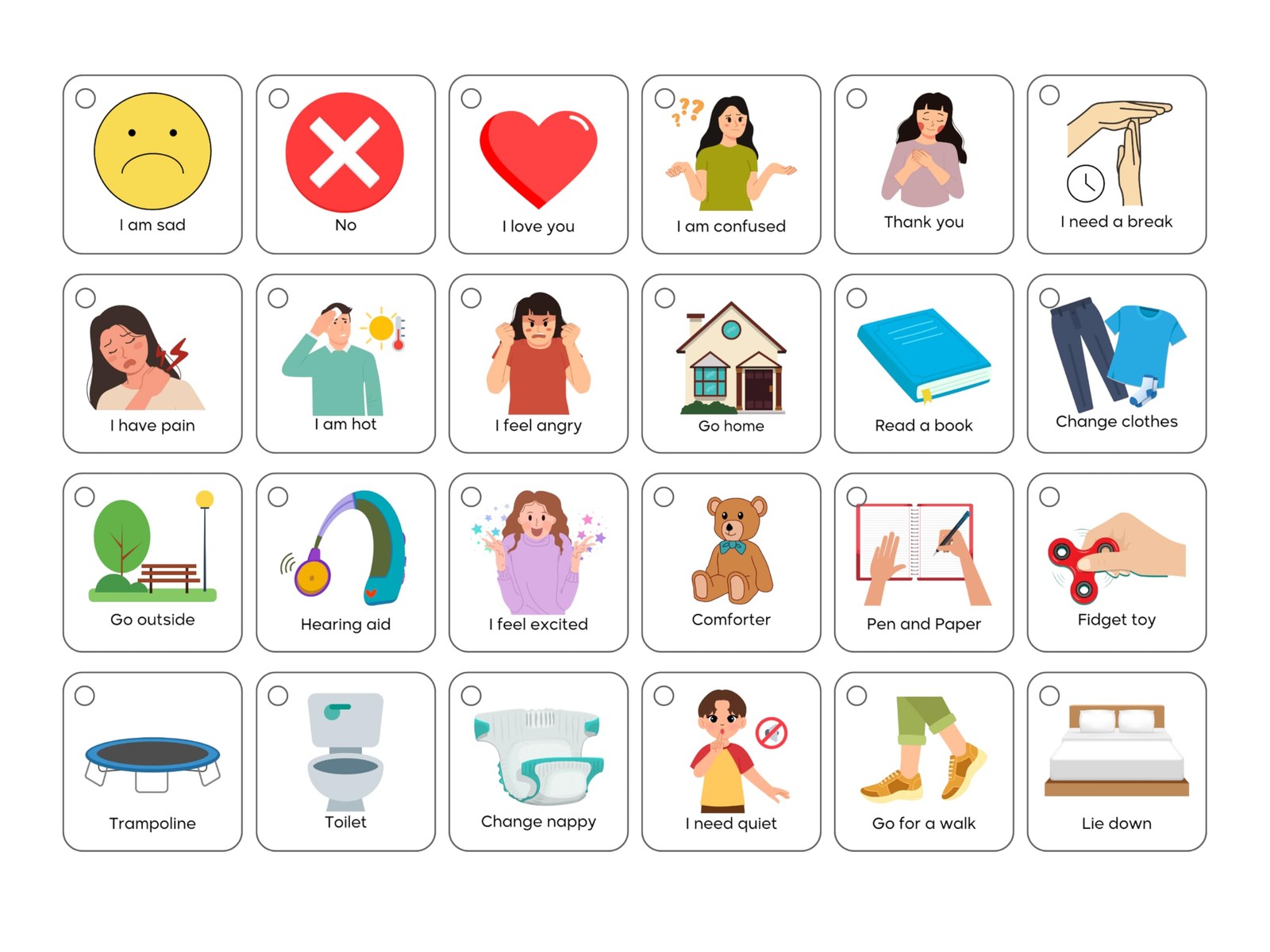 Plastic Communication Cards, 60 Basic Communication, Special Medium, White