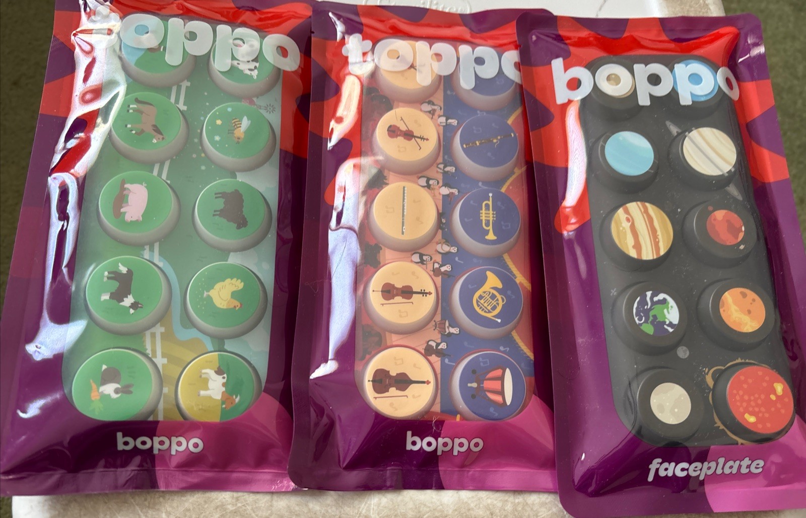 Boppo Tactile Sensory Screen Free Toy Faceplate, On the Farm & Music/3 Brand New
