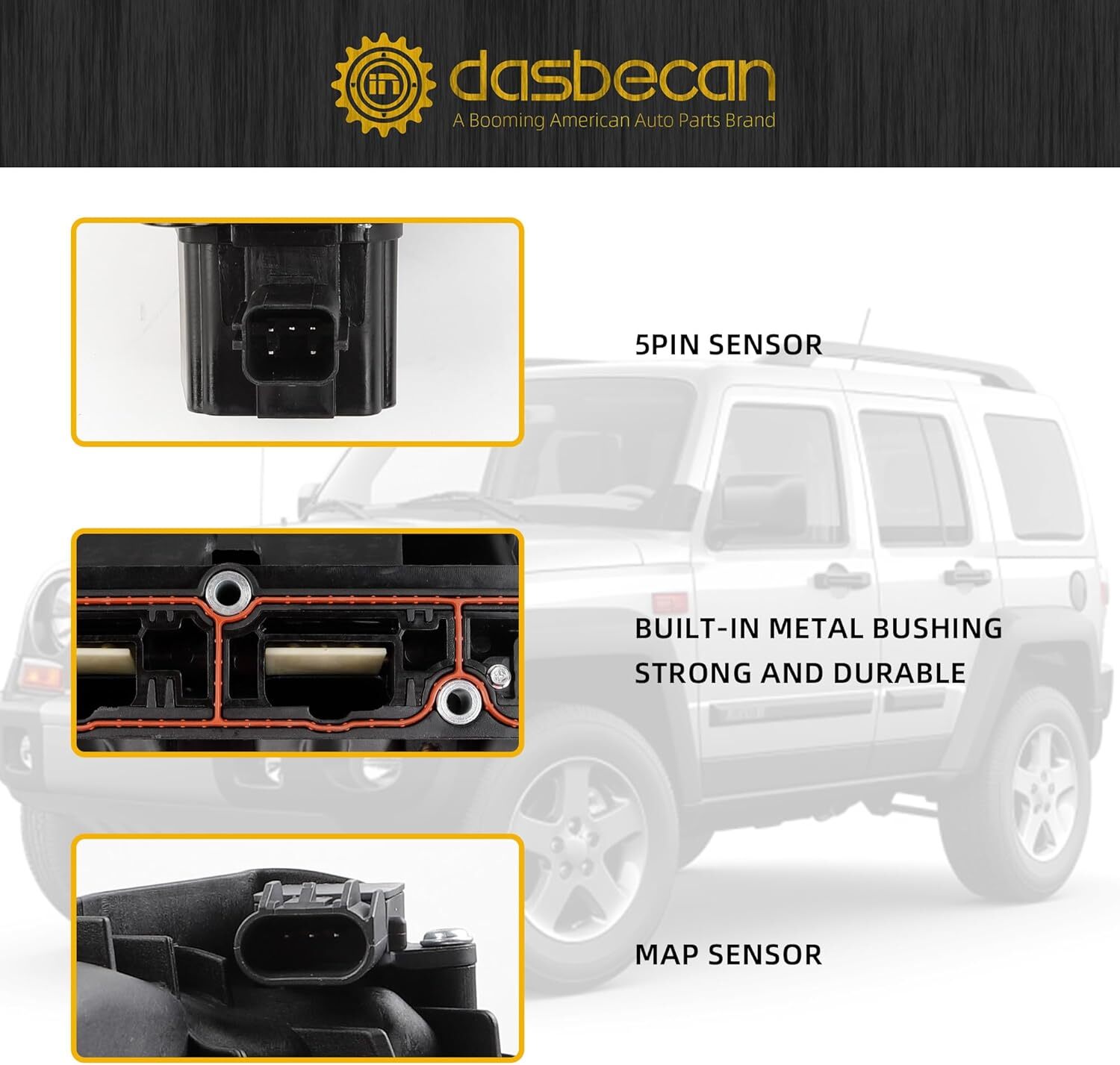 Dasbecan Engine Intake Manifold with Flow Control Valve Air Pressure Sensor