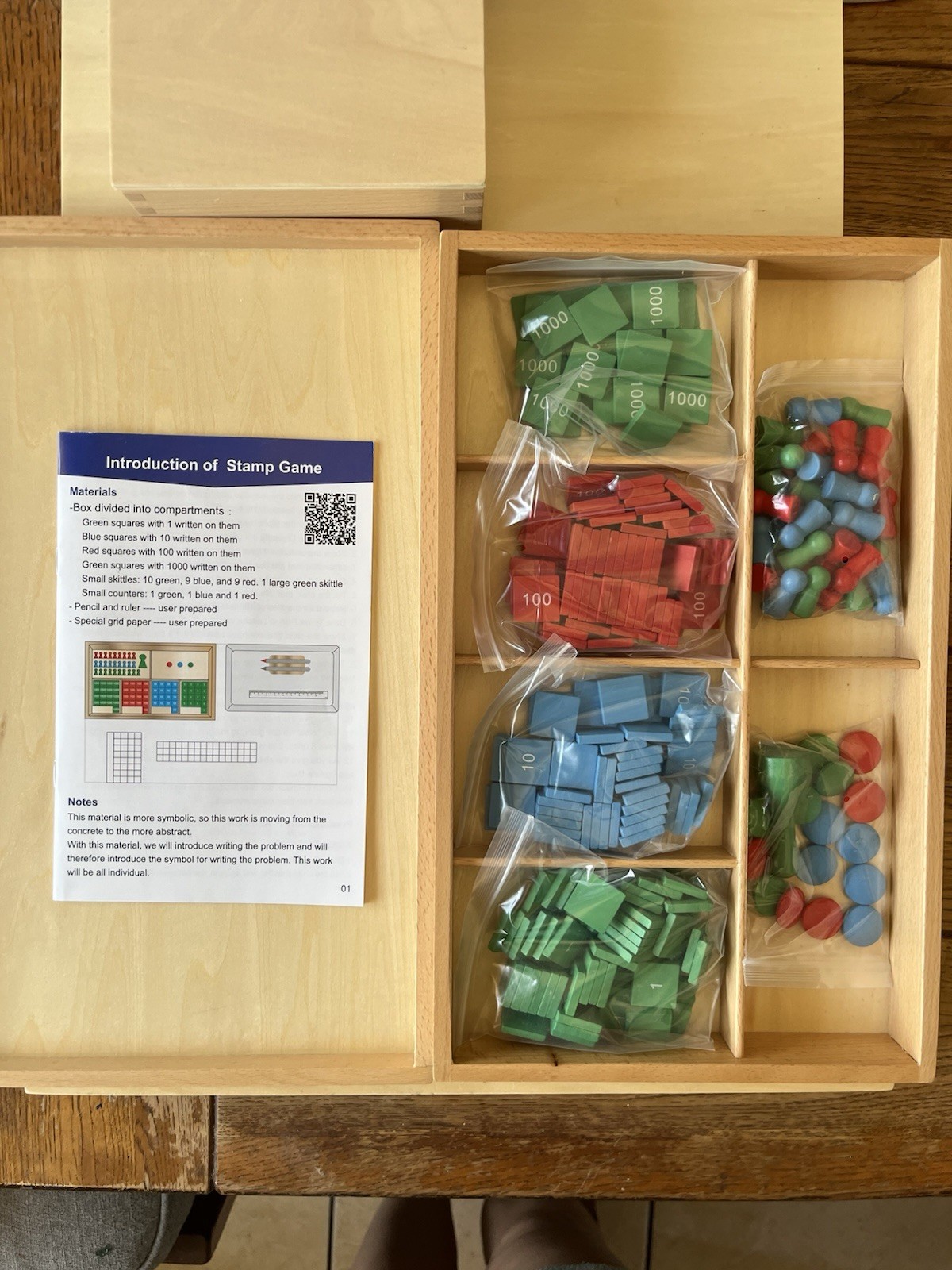 Montessori Wooden Math Materials Lot Stamp Game Board Cards Counters Rods Box