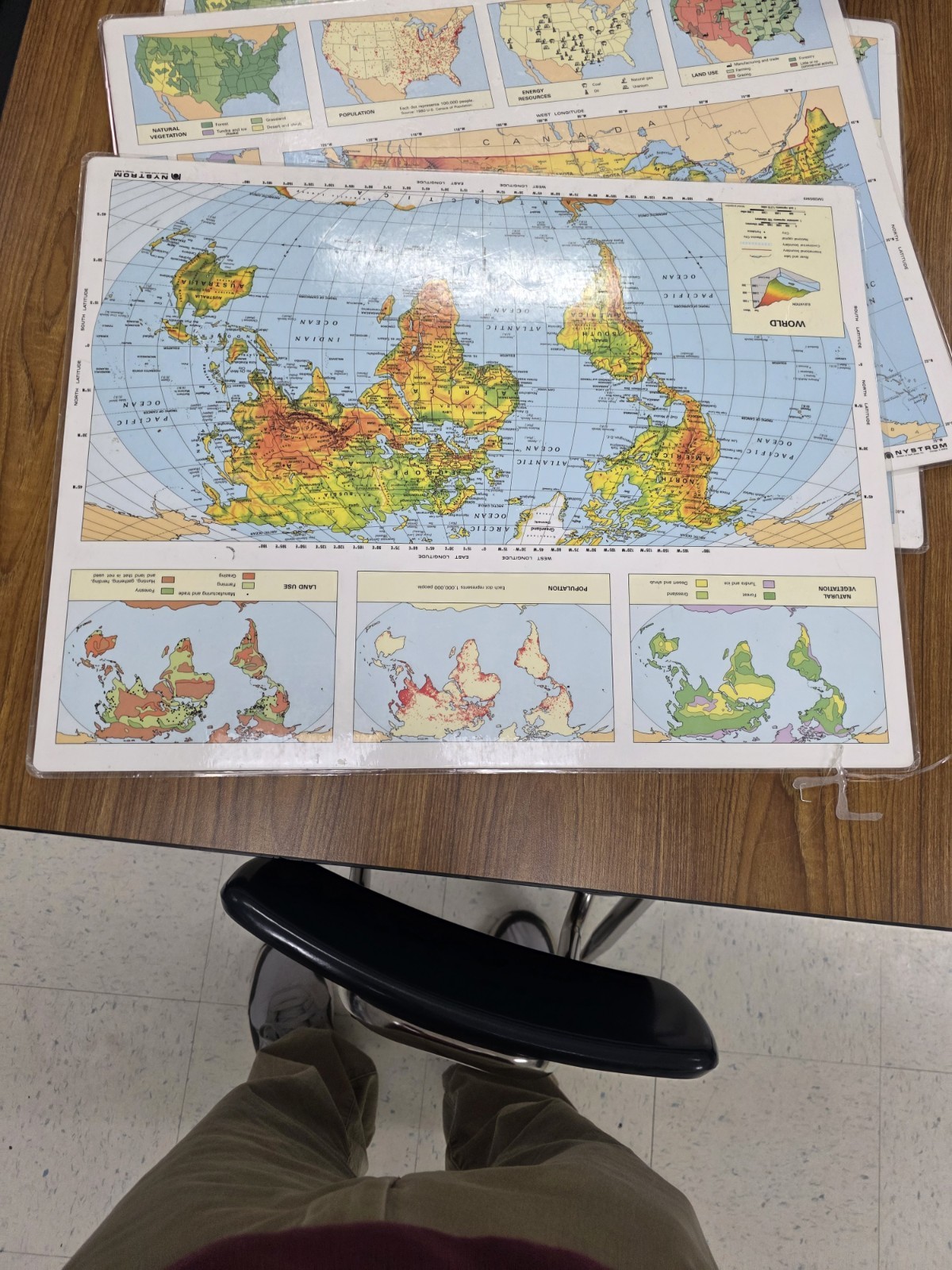 3 Nystrom Herff Jones Laminated World United States 2-Sided Map 17 x 22