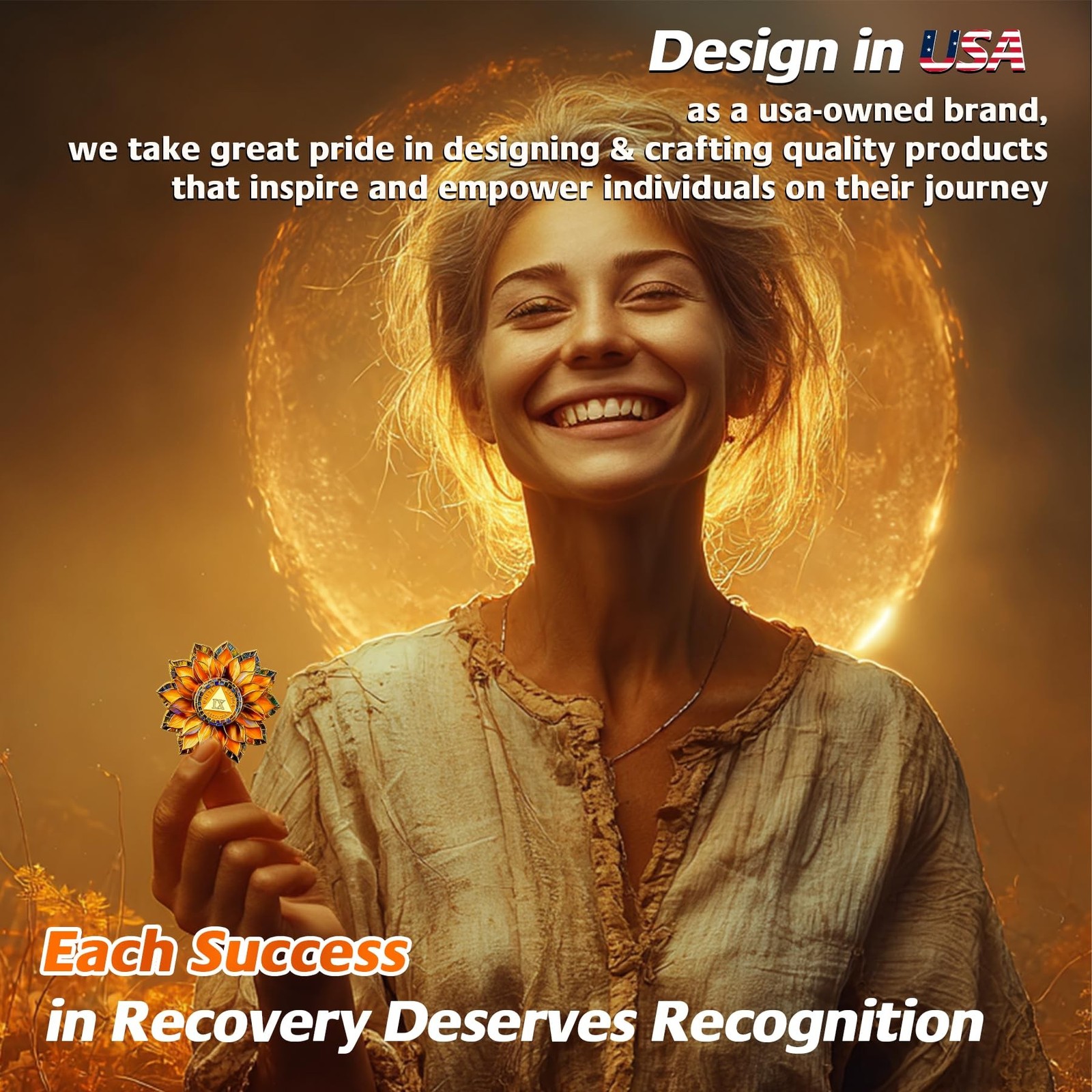 Sunflower 9 Year Sobriety Coin – Colorful Glass Broken and Rebuilt AA Coins -…