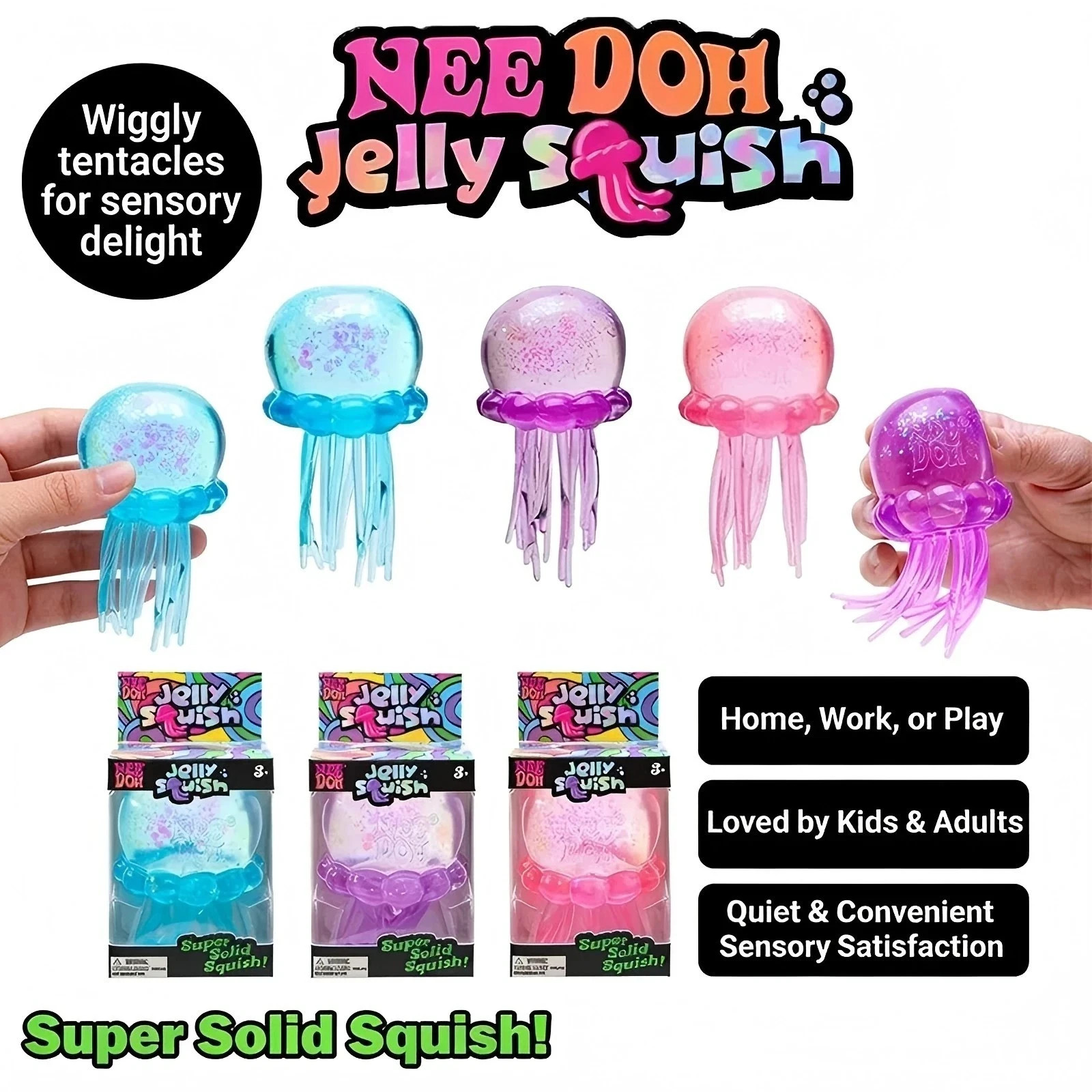 Schylling NeeDoh Jelly Squish: Purple, Pink, Blue Complete Set of 3 – Sealed