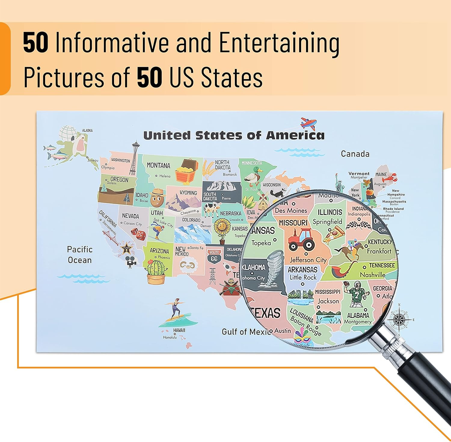 – United States Map for Kids, 14.5”x 24.6”, US Map for Kids Learning, Back to Sc