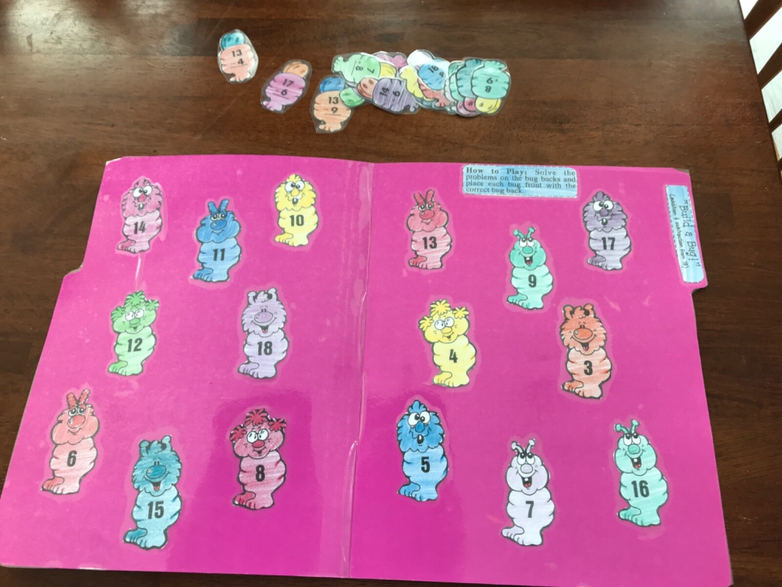 Build a Bug! Add subtract from 18 Grade 1-4 math file folder game teacher