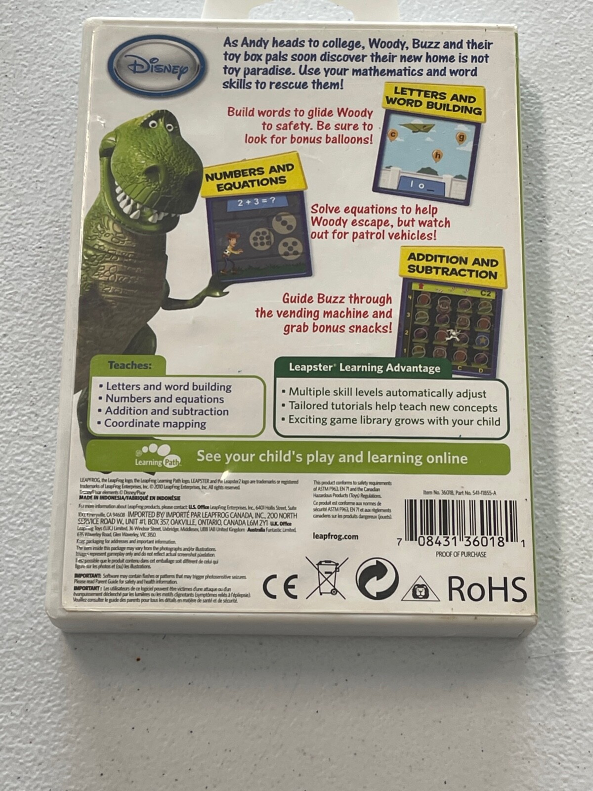 LEAPFROG LEAPSTER & LEAPSTER 2 TOY STORY 3 LEARNING VIDEO GAME CARTRIDGE