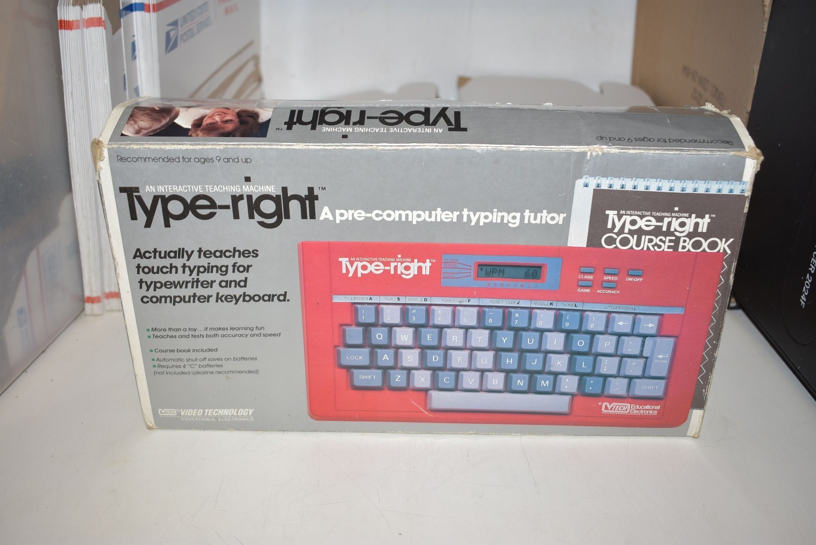 1985 V-Tech Type Right Educational Electronic Typing Tutor w/ Box & Book TESTED!