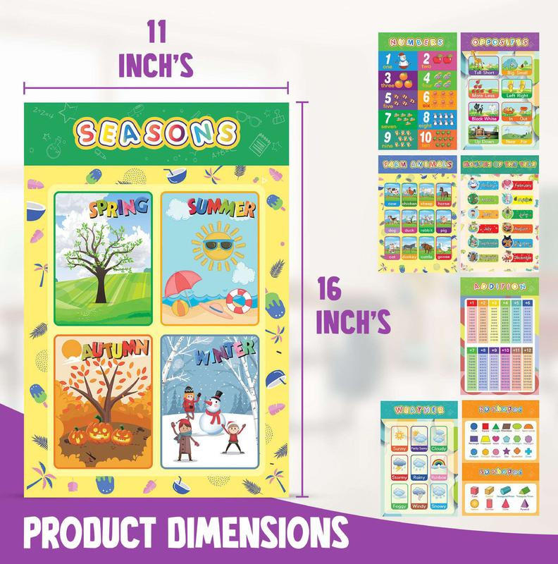 16 Educational Laminated Preschool Posters Set Alphabet Numbers Charts Kids