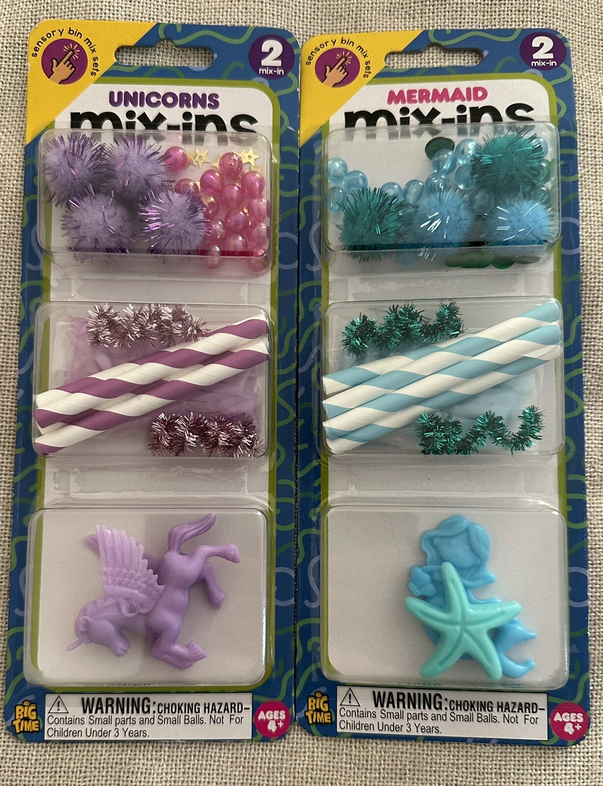 Big Time Mix-Ins Sensory Bin Mix Sets Of 2 Racing Dinosaurs Unicorns Mermaids