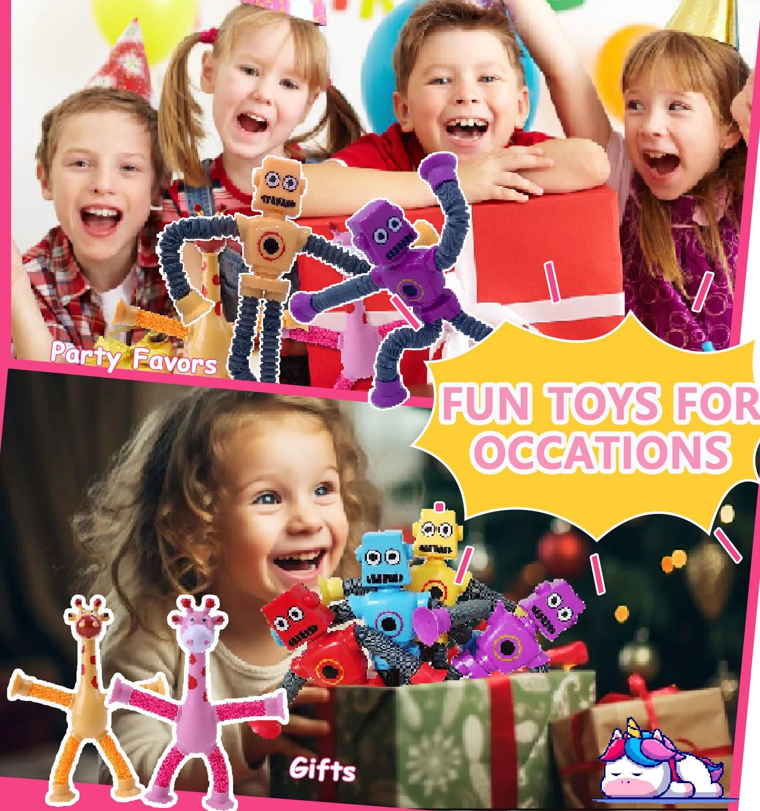 Pop Tubes Toys Robot Suction pop tubes robot toys, Green, Blue, Red, Yellow