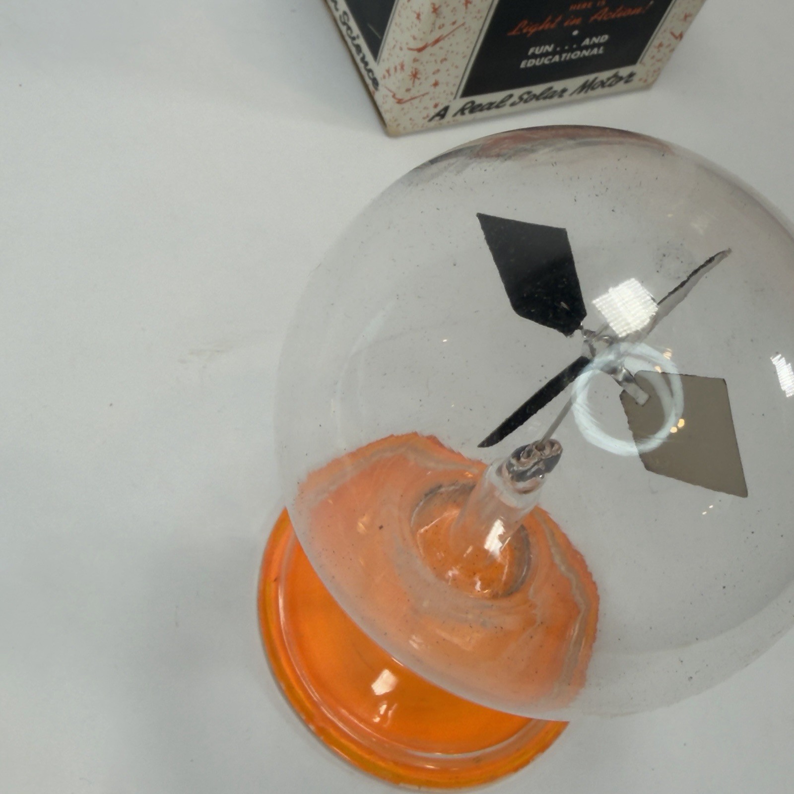 Vintage Radiometer Crookes Light Mill Solar Motor w/ Box Orange Base Science