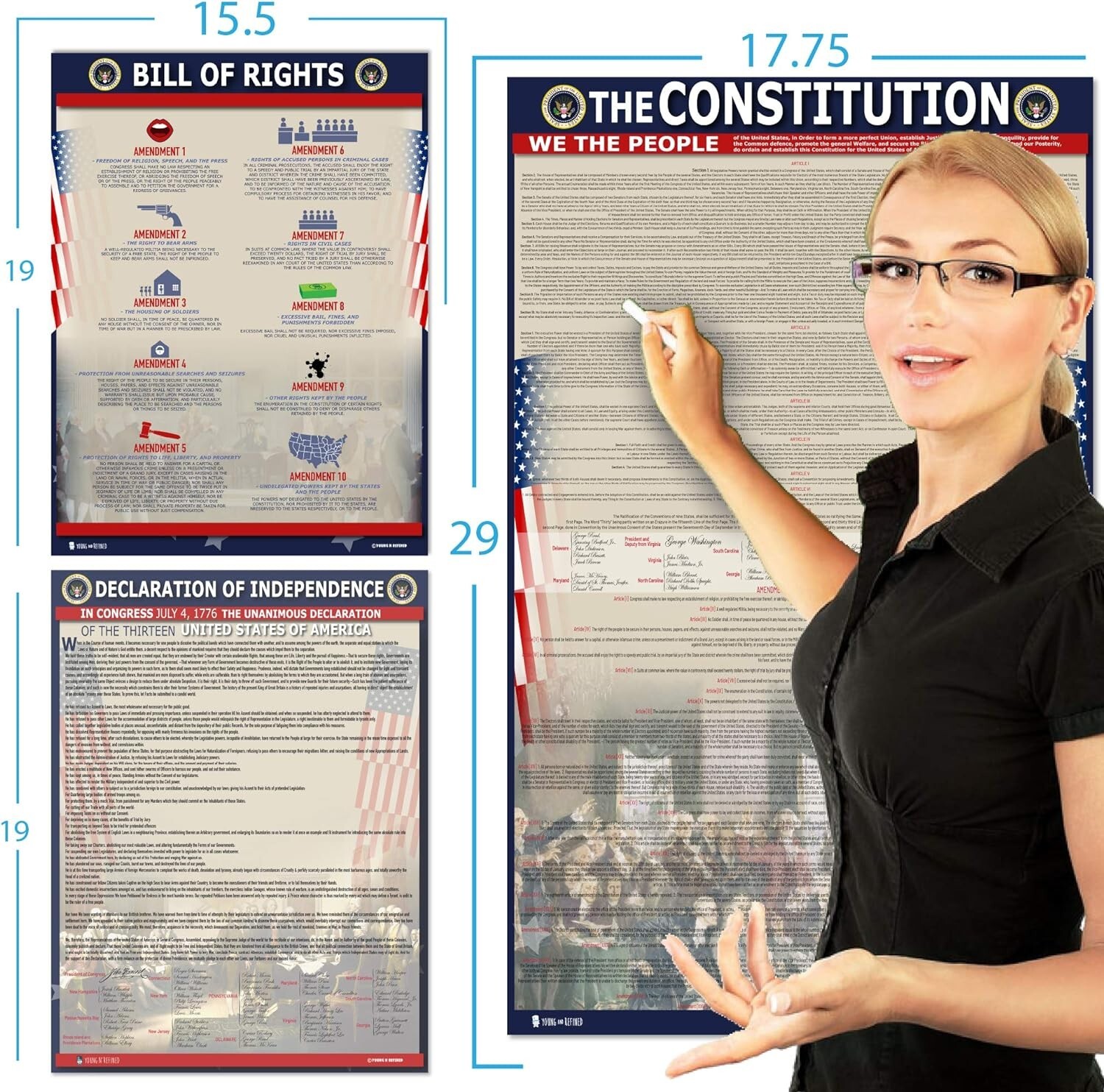 American Founding documents LARGE Laminated 3 pack: Constitution with all am…