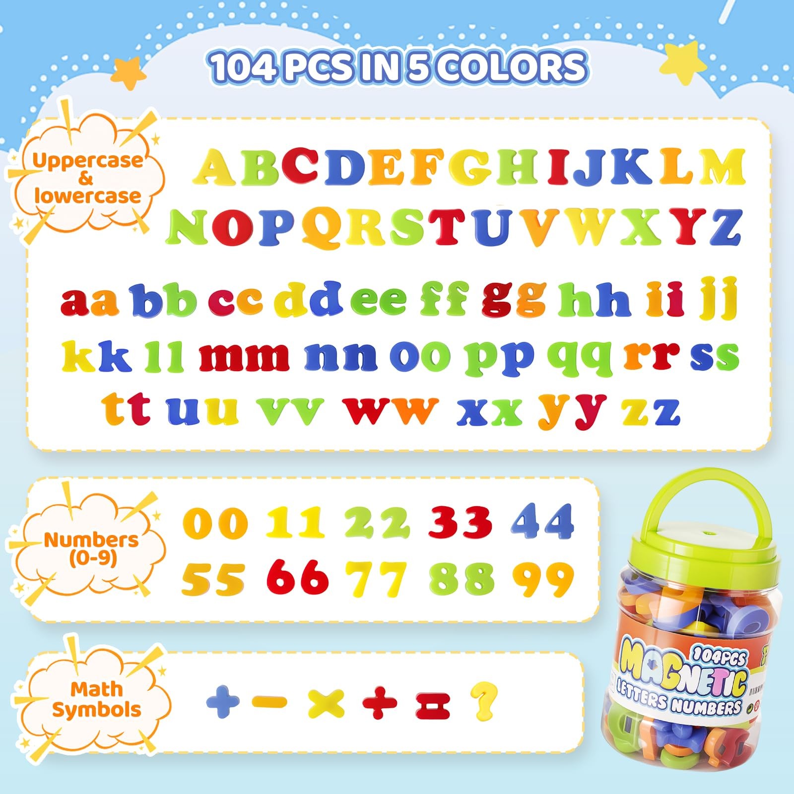 LovesTown 104 PCS Alphabet Magnetic Letters and Numbers Medium, Multi Color