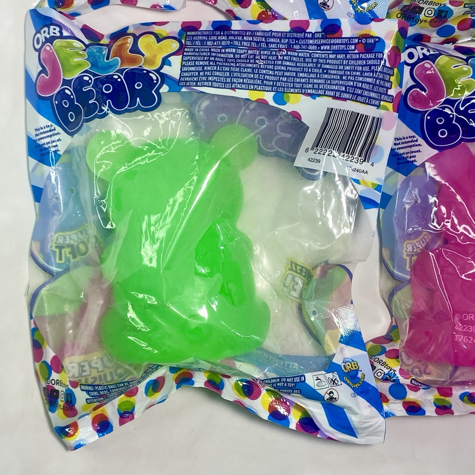 ORB Jelly Bear 5″ Large Squishy Fidget Toy Lot of 4 Pink & Green