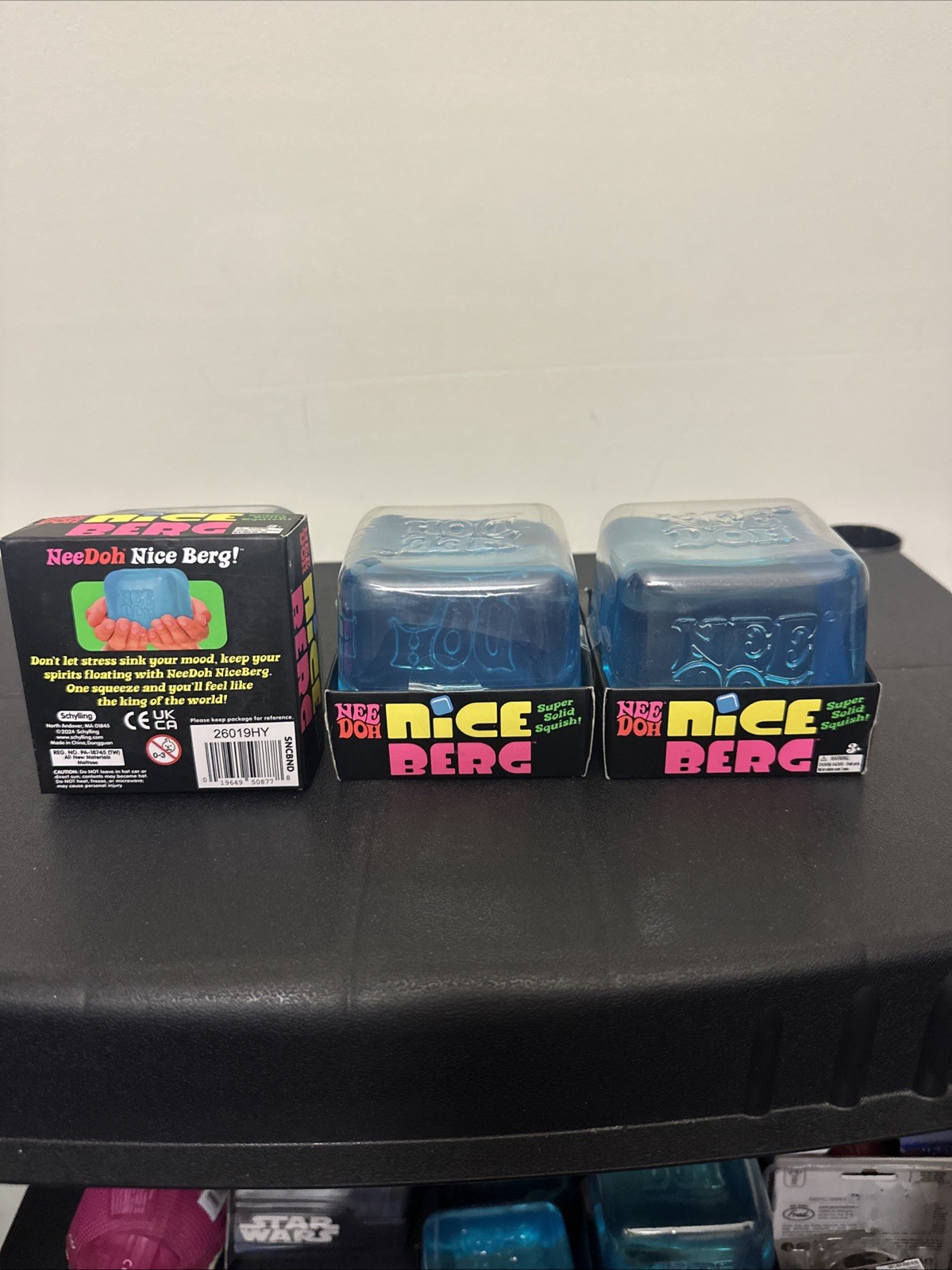Lot Of 3 NeeDoh Nice Berg Blue XL Giant Nee Doh Niceberg Solid Squish Cube Block