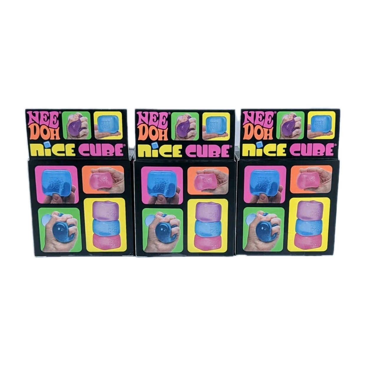 NeeDoh Nice Cube Set of 3 Super Solid Squish New Sealed Box 2 Pink, 1 Blue