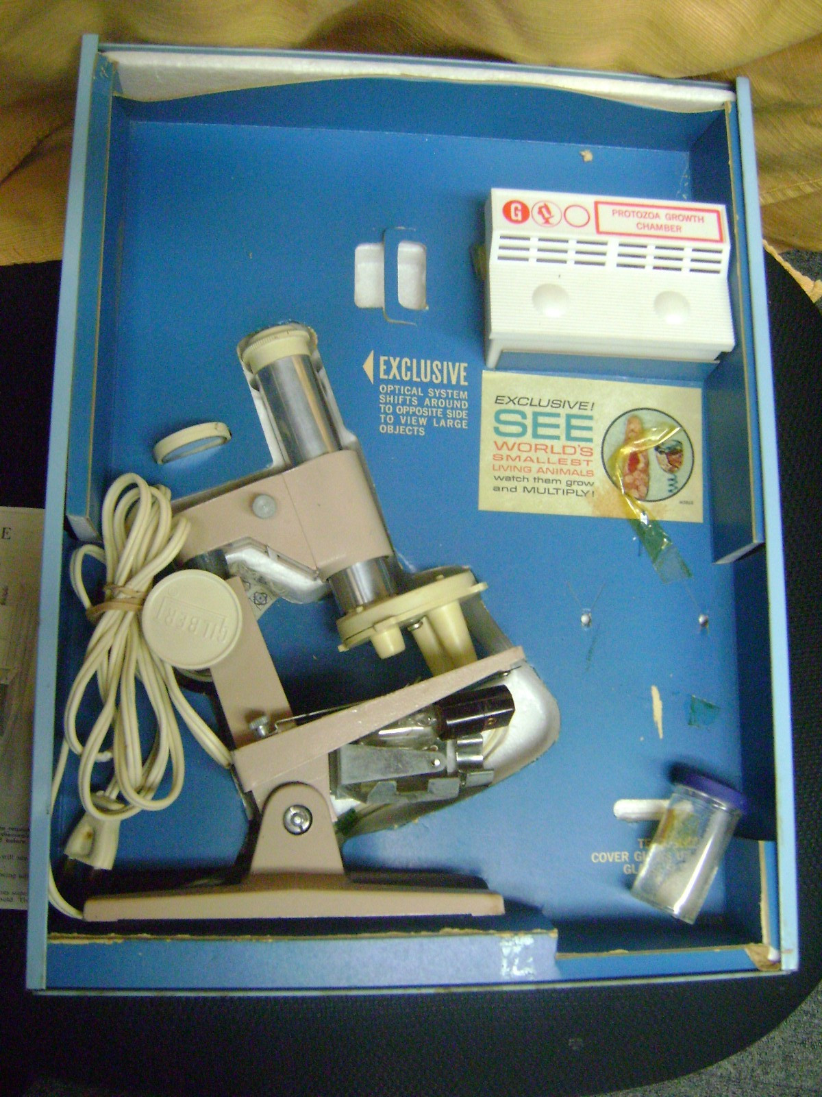 Vintage 1960s A.C. Gilbert Microscope and Lab Set Metal Case Electric Booklet