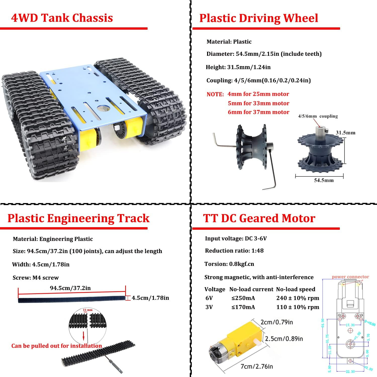 Robot Tracked RC Tank Chassis Kit with 4Pcs DC TT Motors for Arduino UNO R3/ Ras