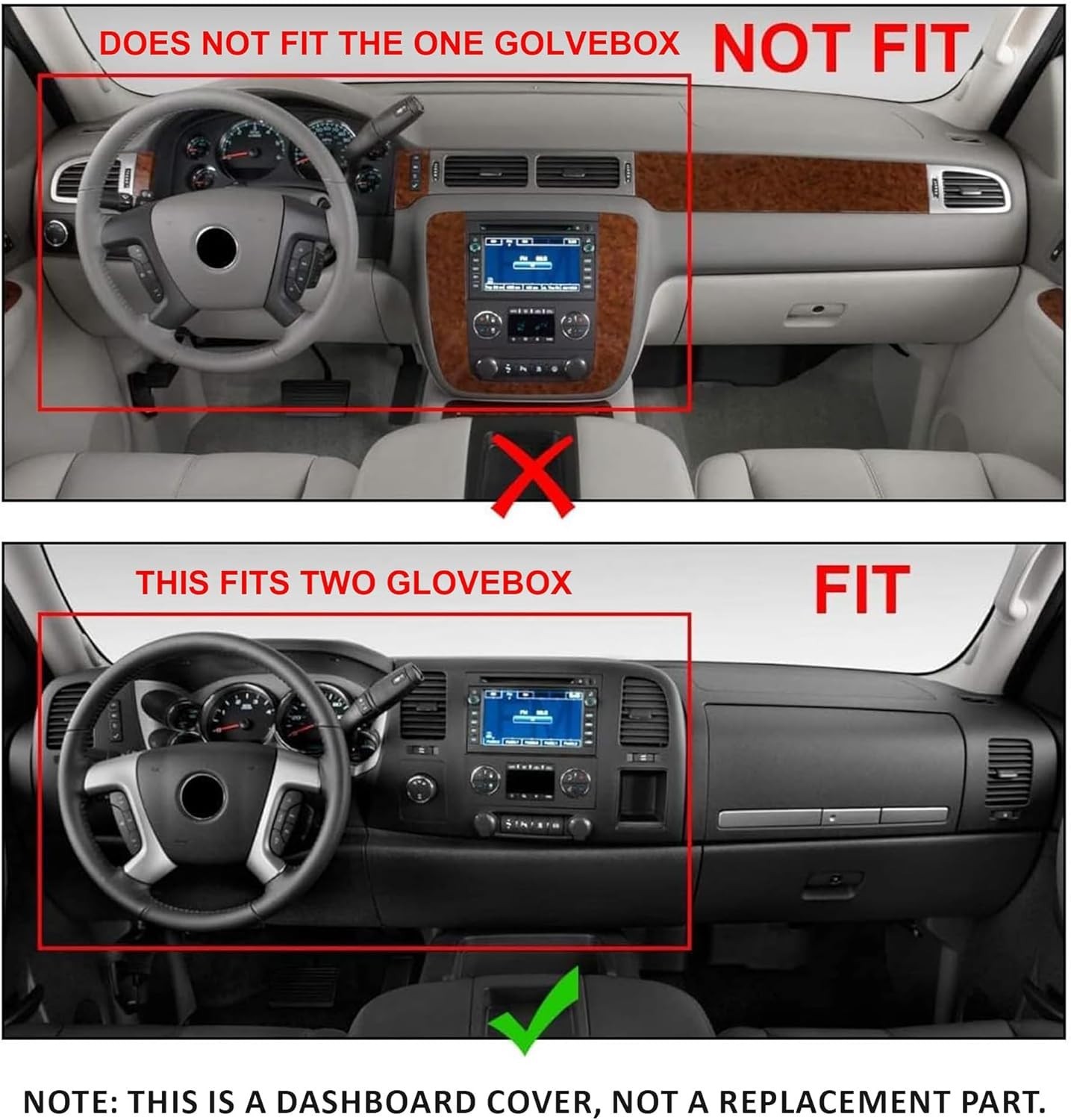 Kojem Black Dash Board Cover Compatible with 2007-2013 Chevy Chevrolet Silverado