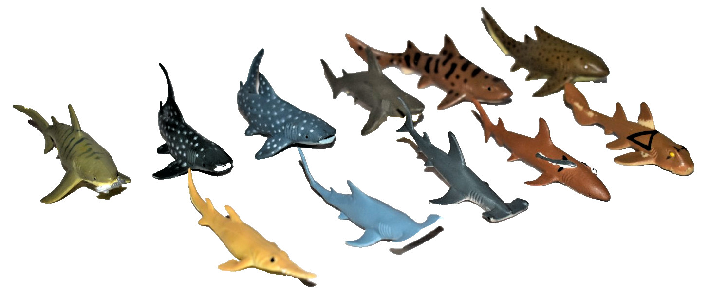 Lot Of 11 K & M International PVC Shark Figures Toys 3″