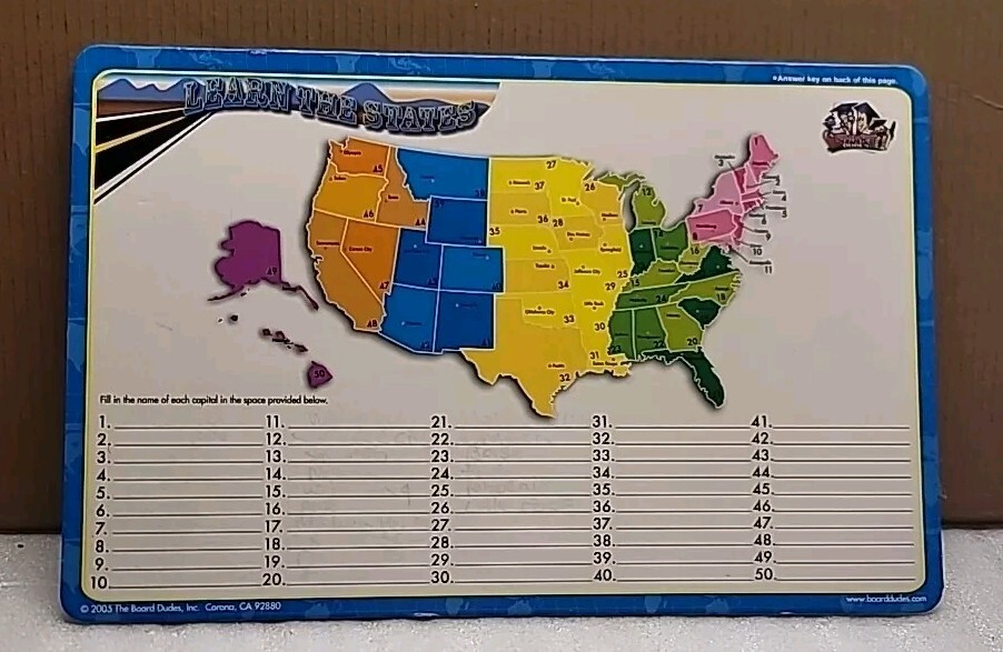 Vintage Board Dudes – United States US States/Capitols Map Learning Educational
