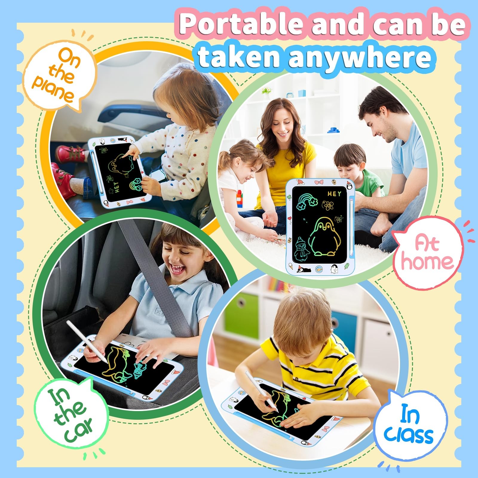 Genialba LCD Writing Tablet for Kids, Colorful Screen Drawing Board Blue