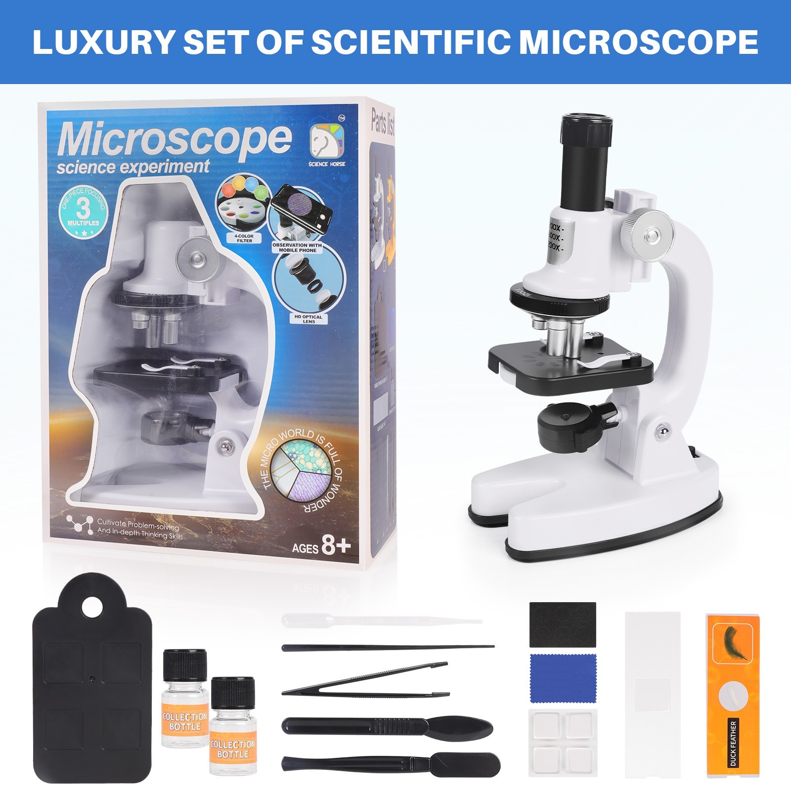 Beginner Microscope Science Kit for Kids 200X/600X/1200X Education Gifts