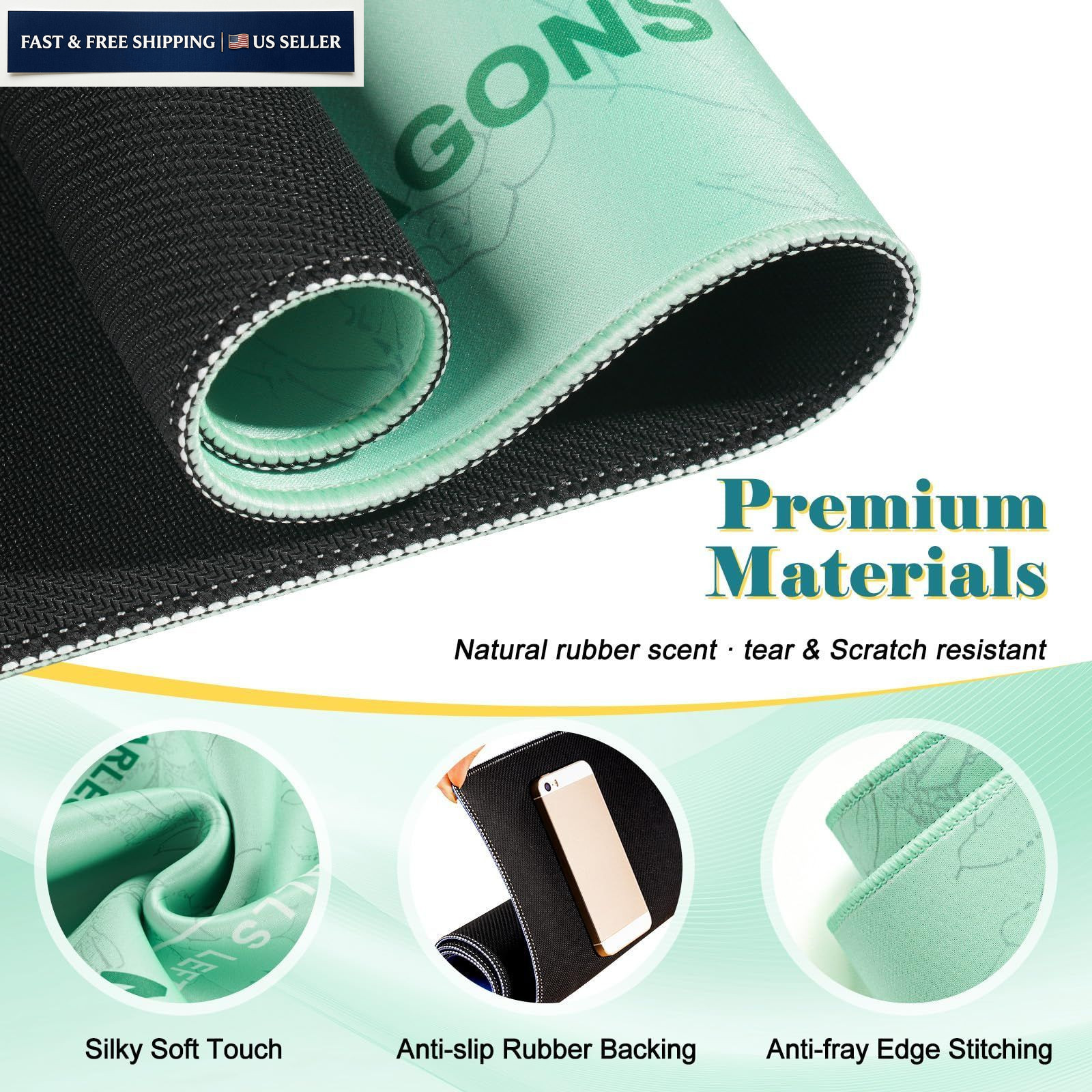 Mahjong Mat with Rules, 32.5″x32.5″ Water 32.5″ x x 0.11″, Green