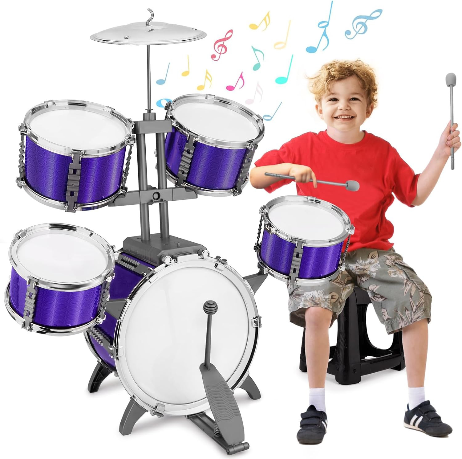 Kids Drum Set Jazz Drum Rock Kit Toys for 3 4 5 6 7 Year Old – 5 Piece Toddler B