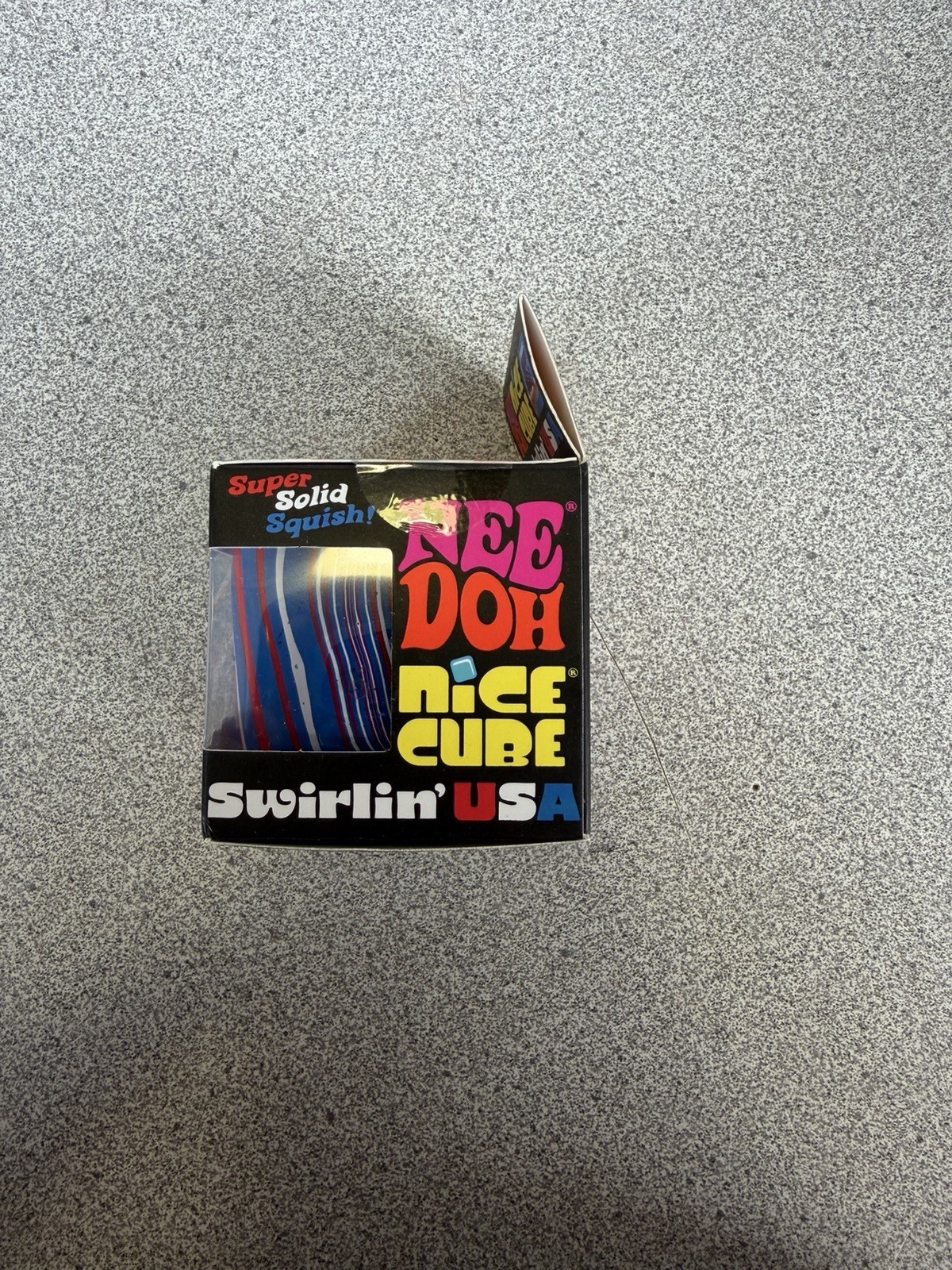 NeeDoh Nice Cube Swirlin’ USA Super Solid Squish Squeeze Toy Blue Red White