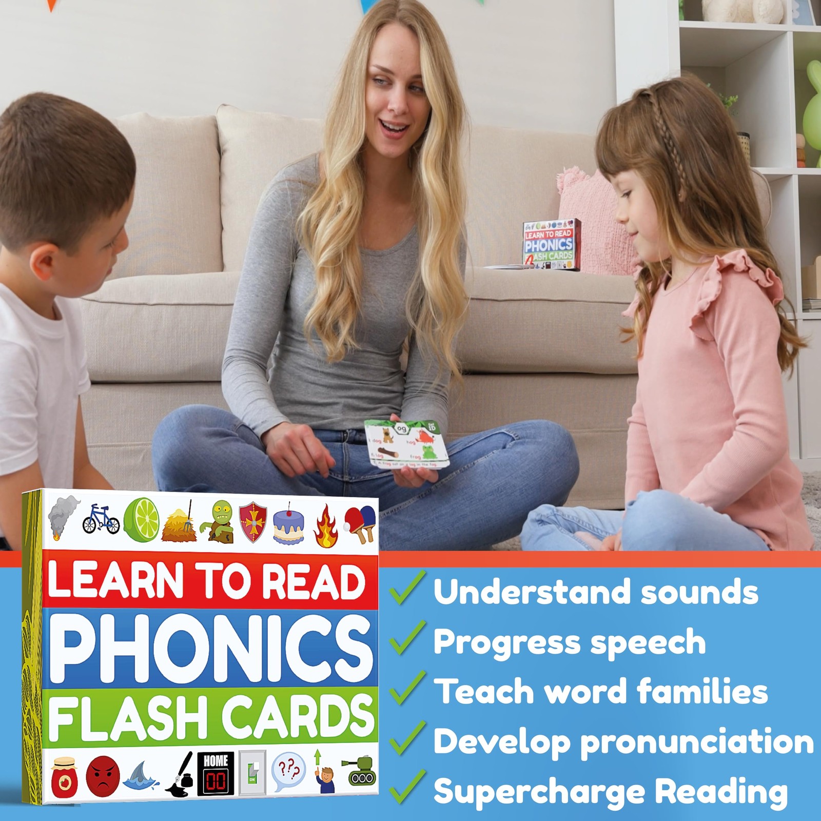 Phonics Flash Cards for Kids Ages 4~8, 20 Stages, Learn to Read