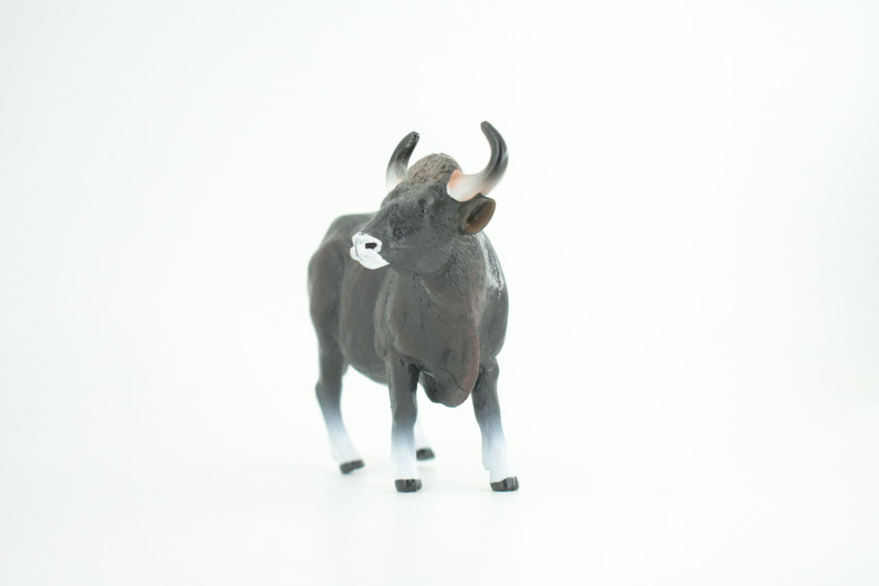 Gaur Bull Toy, Black, Realistic Hand Painted Rubber Cow, 6 Inches CH937 BB206
