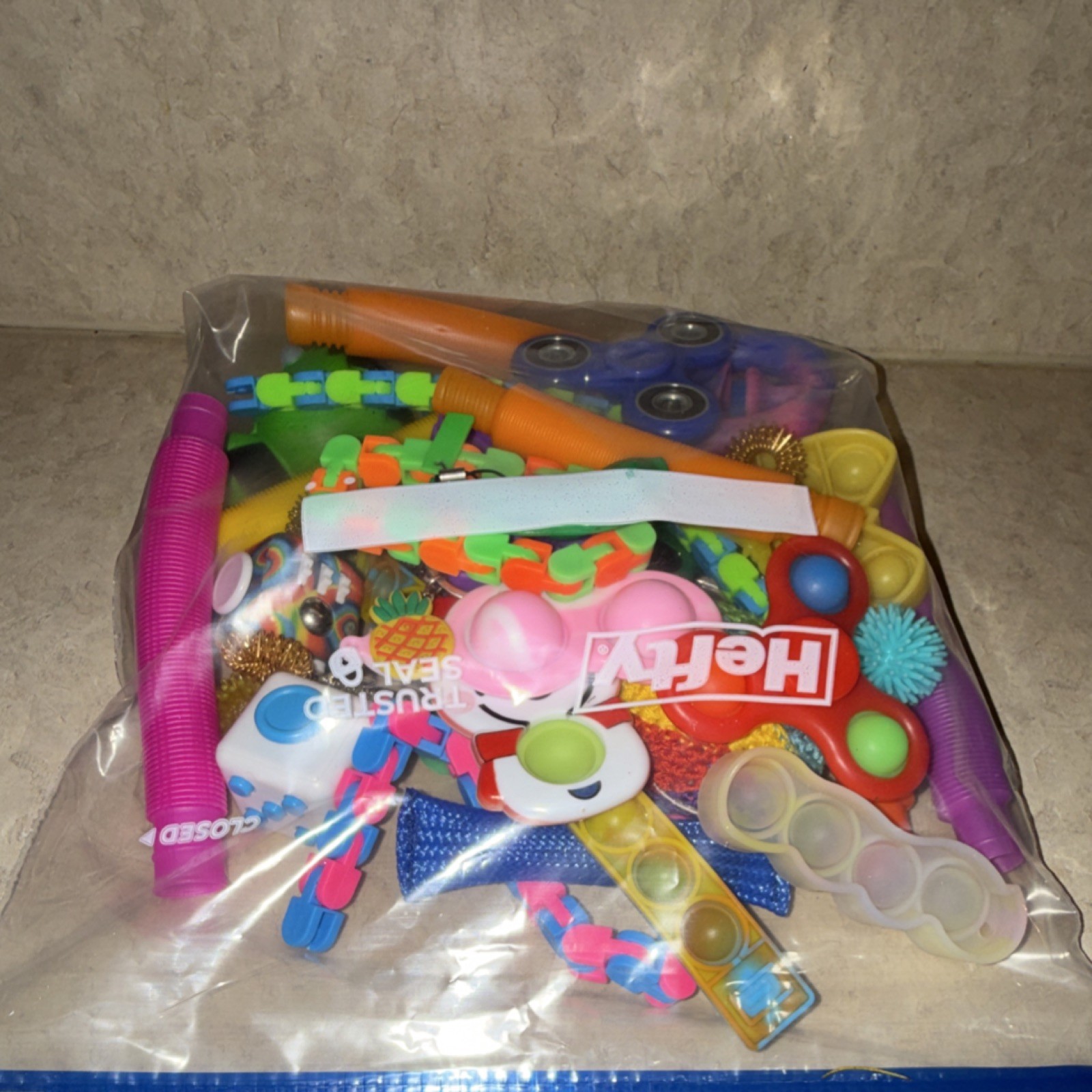 Tactile Sensory Fidget Toy Lot in Zipper Bag Pop-It Spinners Stress Toys