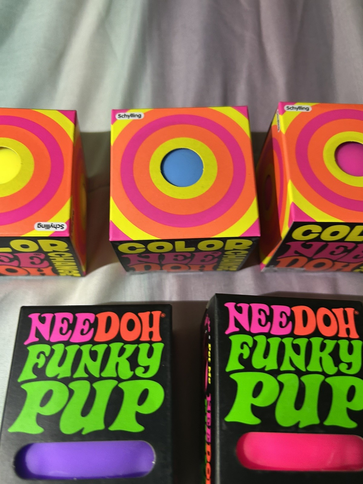 Lot of 5 Needohs Regular Funky Pups, Color Changing purple pink blue yellow
