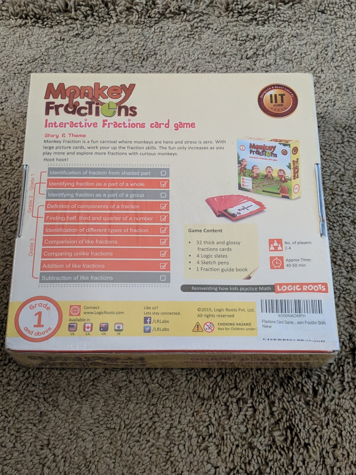 Monkey Fractions Interactive Fractions Card Game Grade 1 & Above Logic Roots NEW