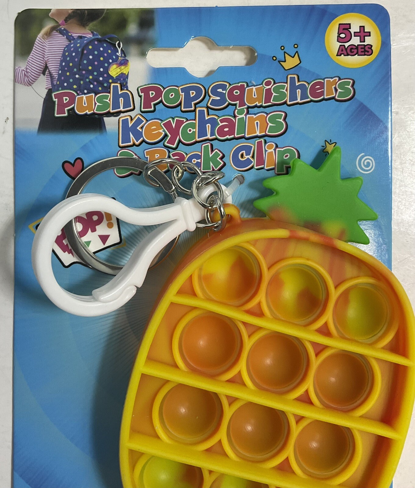 Push Pop Squishers Keychain & Back Clip Multicolor Pineapple Fidget Sensory Toy