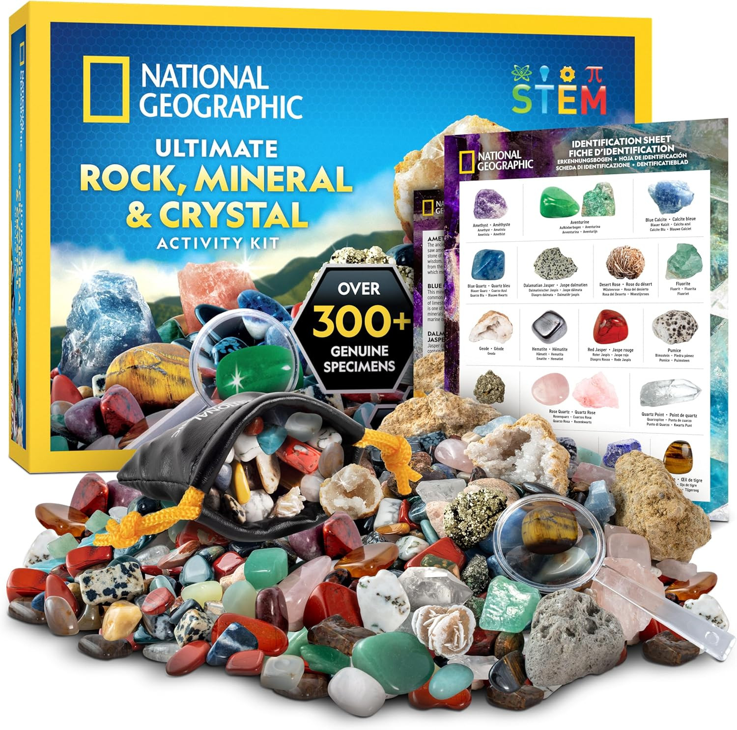 NATIONAL GEOGRAPHIC Rock Collection Box for Kids – 300 Piece Gemstones and Crys