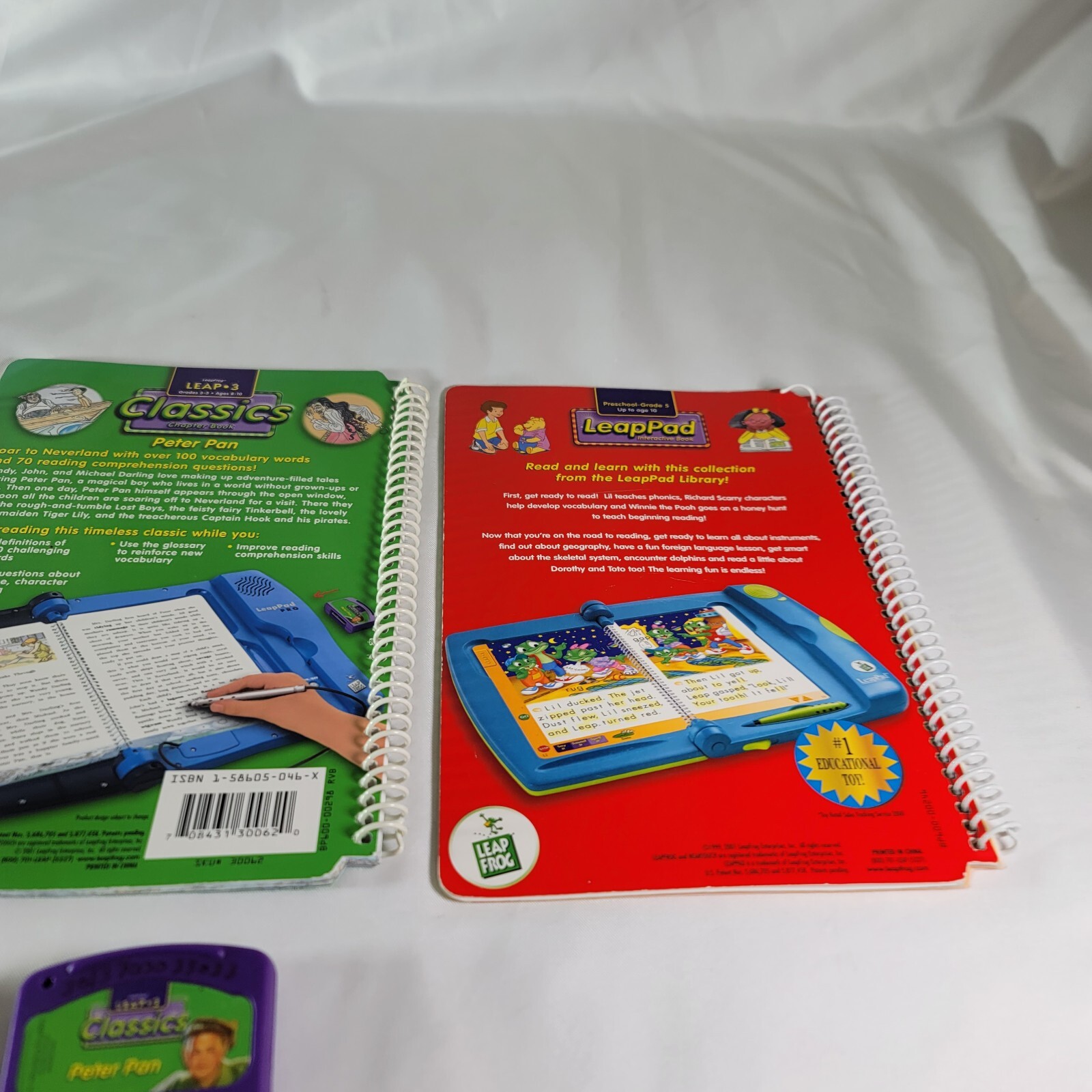 Lot Of LeapPad Books (3) And Two Cartridges (Shrek / Peter Pan)